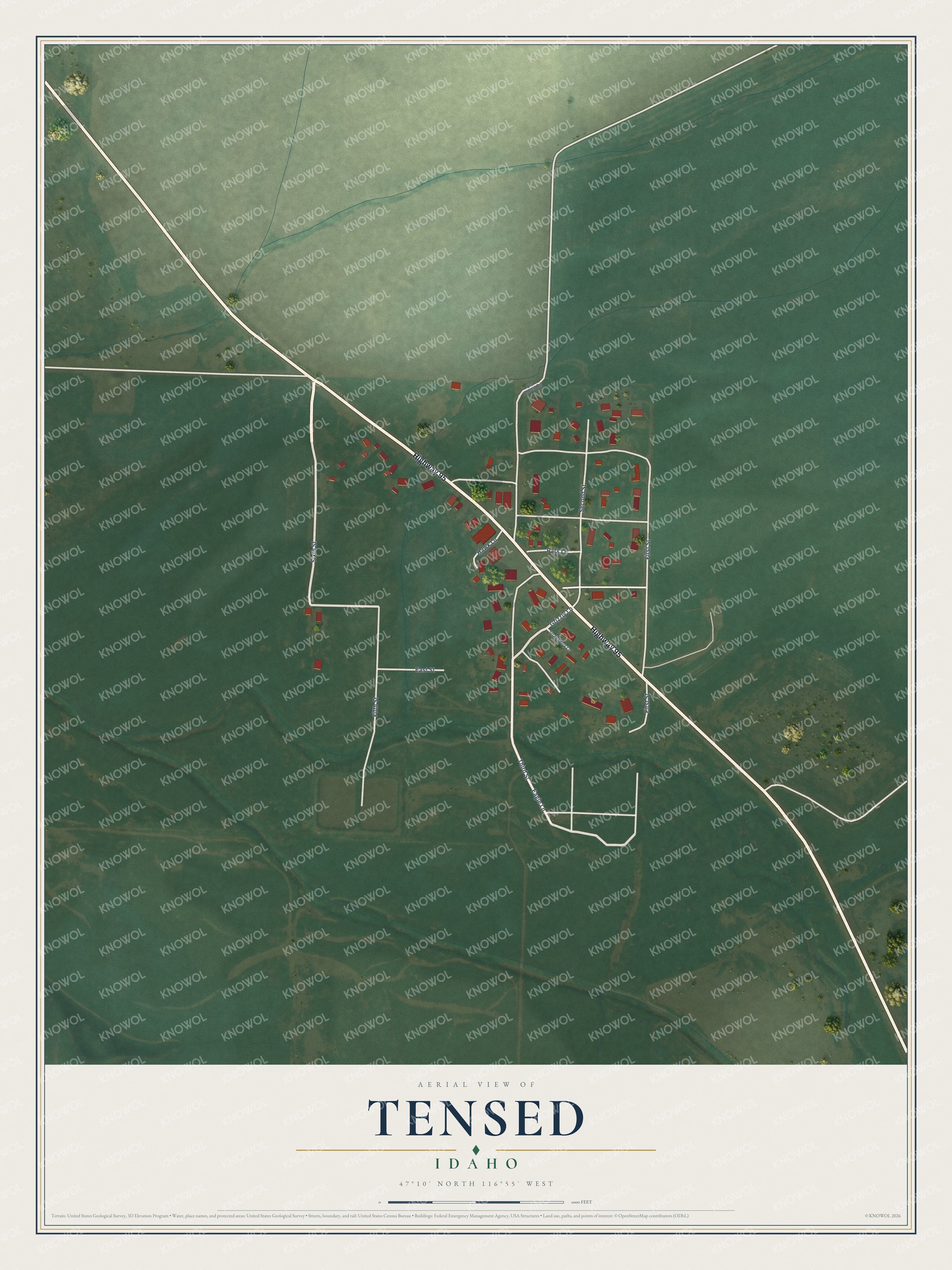 Watermarked full-map preview of Tensed, Idaho