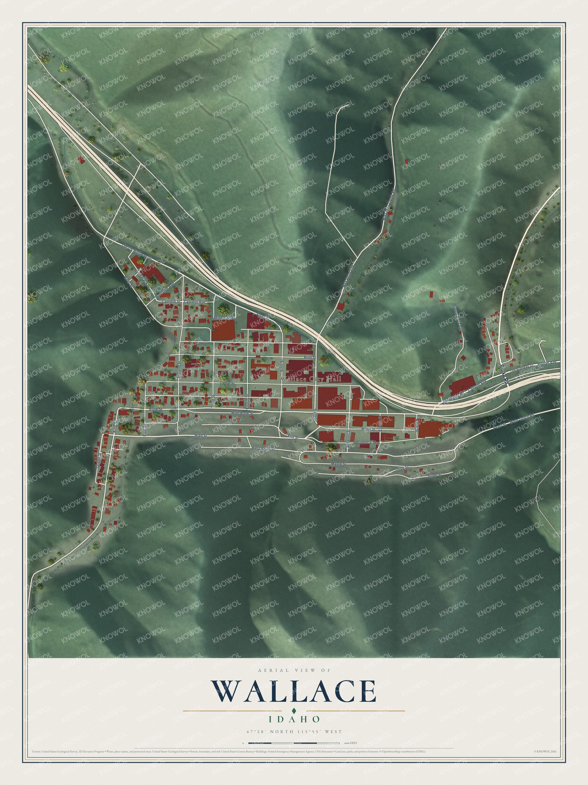 Watermarked full-map preview of Wallace, Idaho
