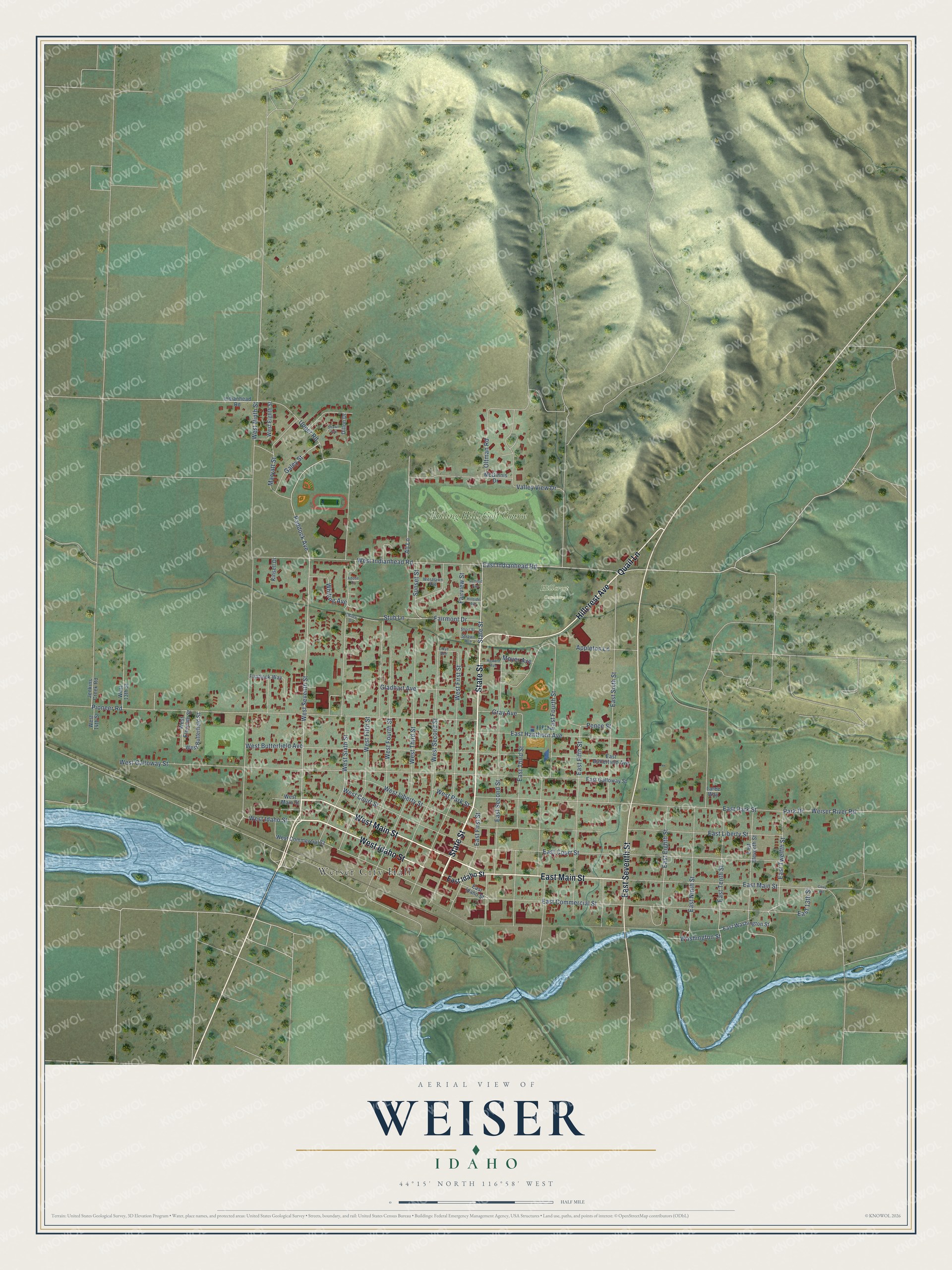 Watermarked full-map preview of Weiser, Idaho