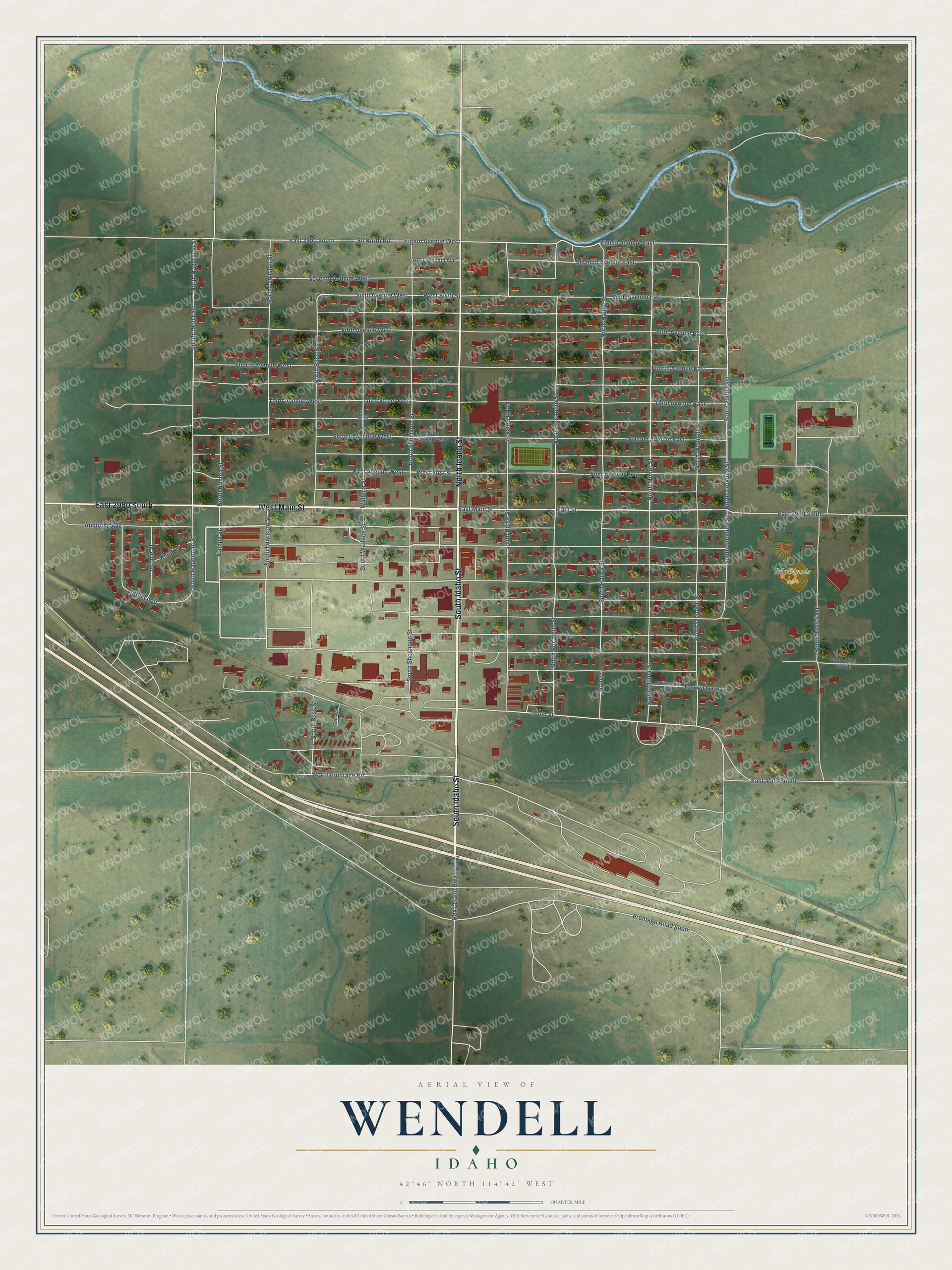 Watermarked full-map preview of Wendell, Idaho