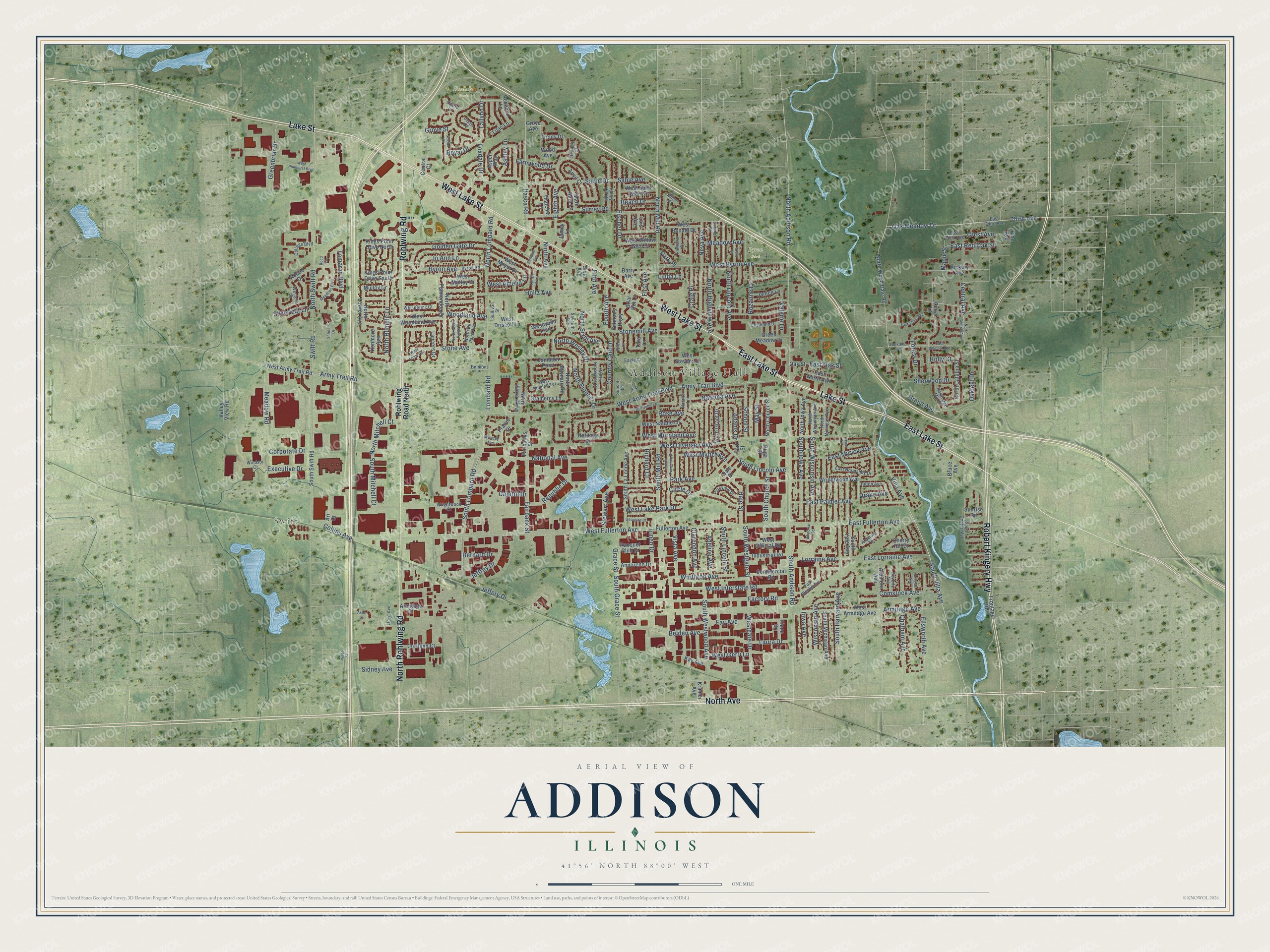 Watermarked full-map preview of Addison, Illinois