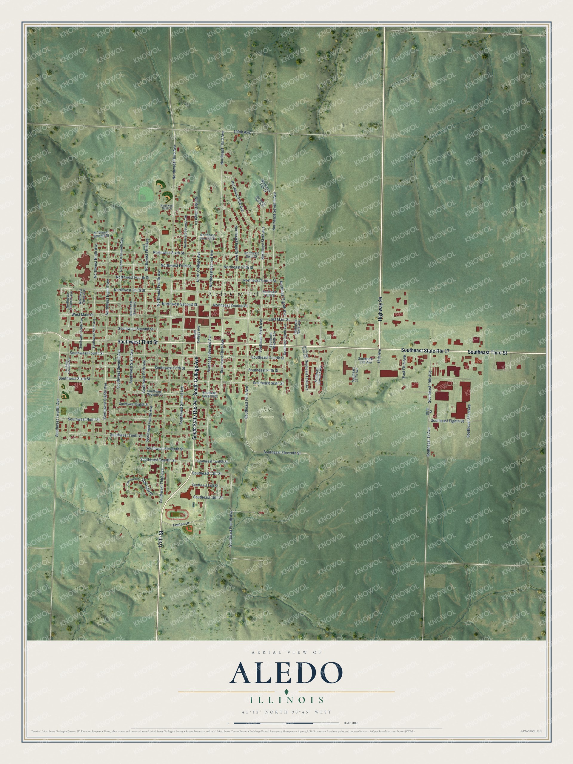 Watermarked full-map preview of Aledo, Illinois