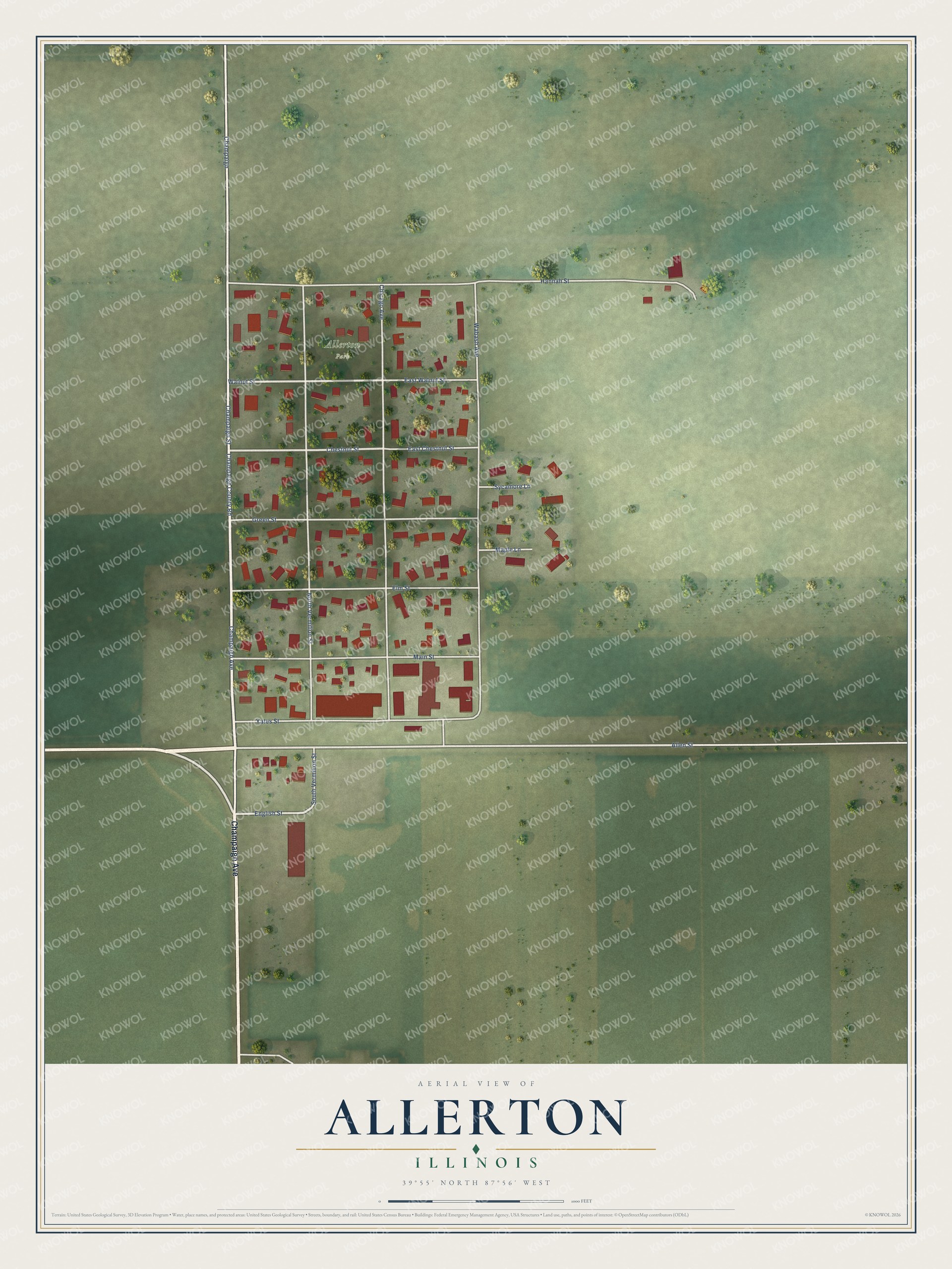Watermarked full-map preview of Allerton, Illinois