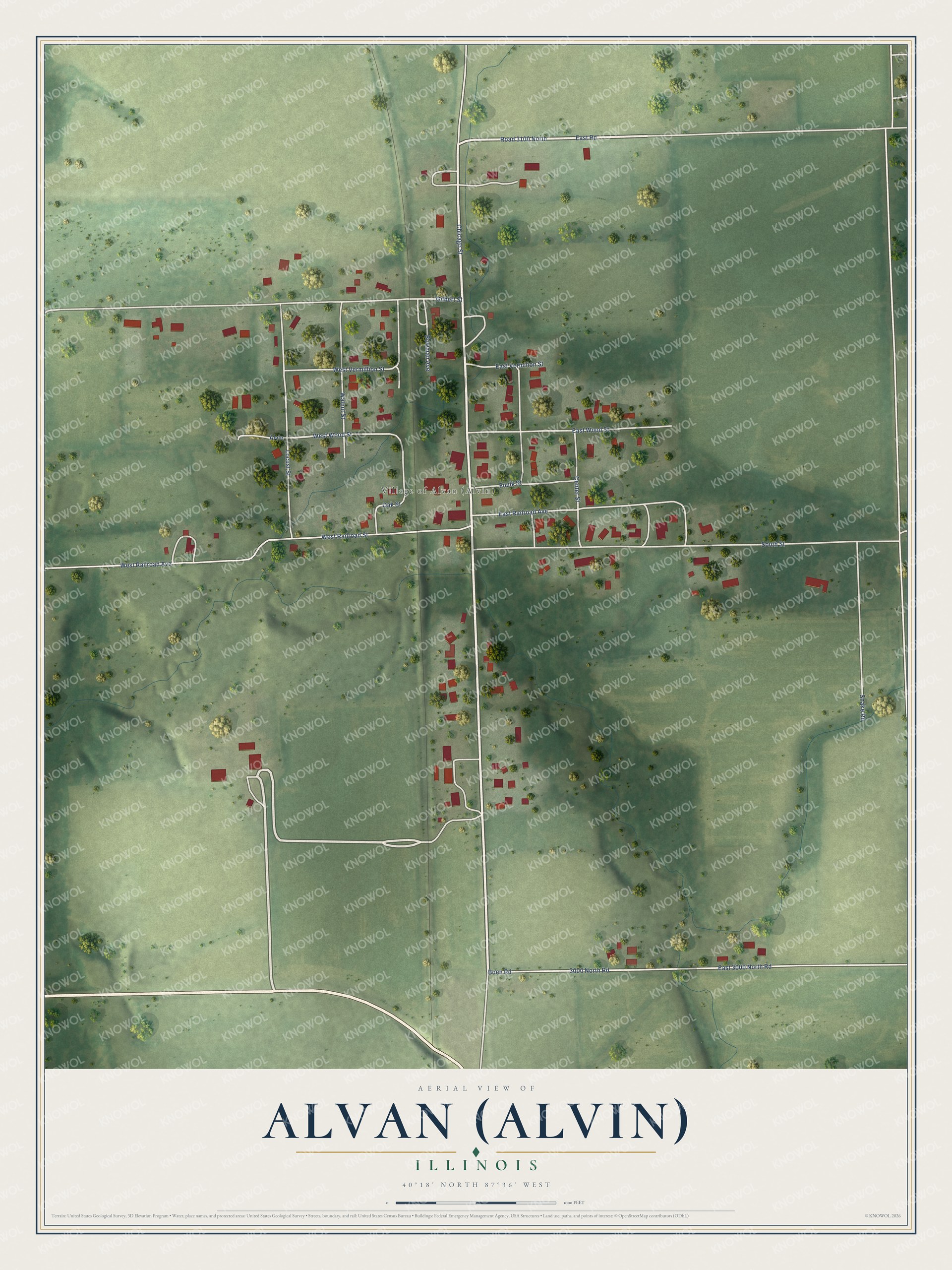 Watermarked full-map preview of Alvan (Alvin), Illinois