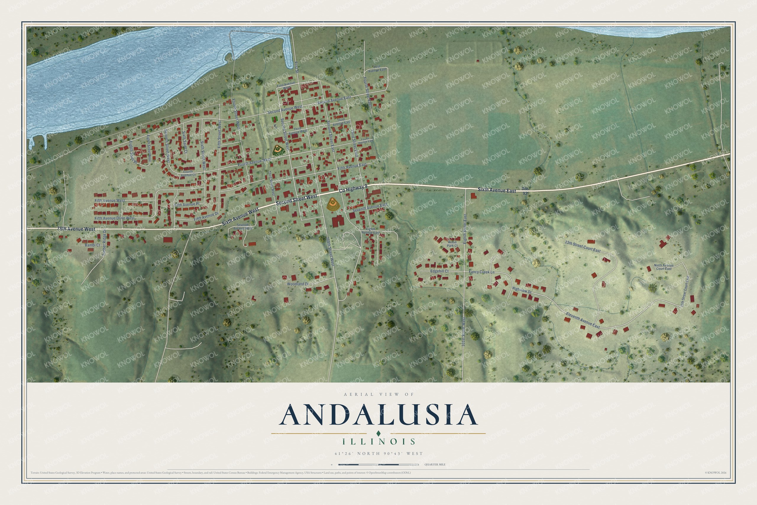 Watermarked full-map preview of Andalusia, Illinois