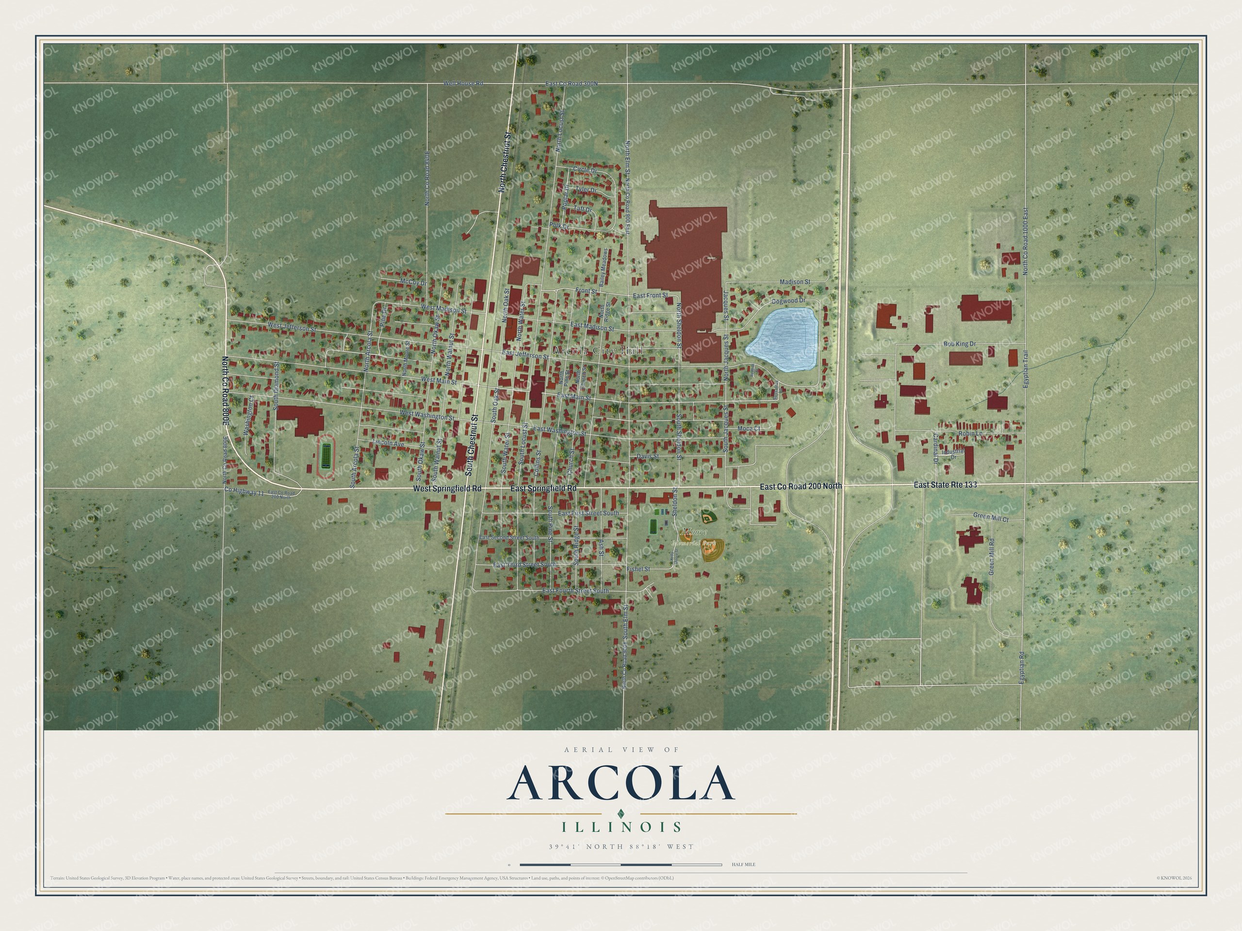 Watermarked full-map preview of Arcola, Illinois