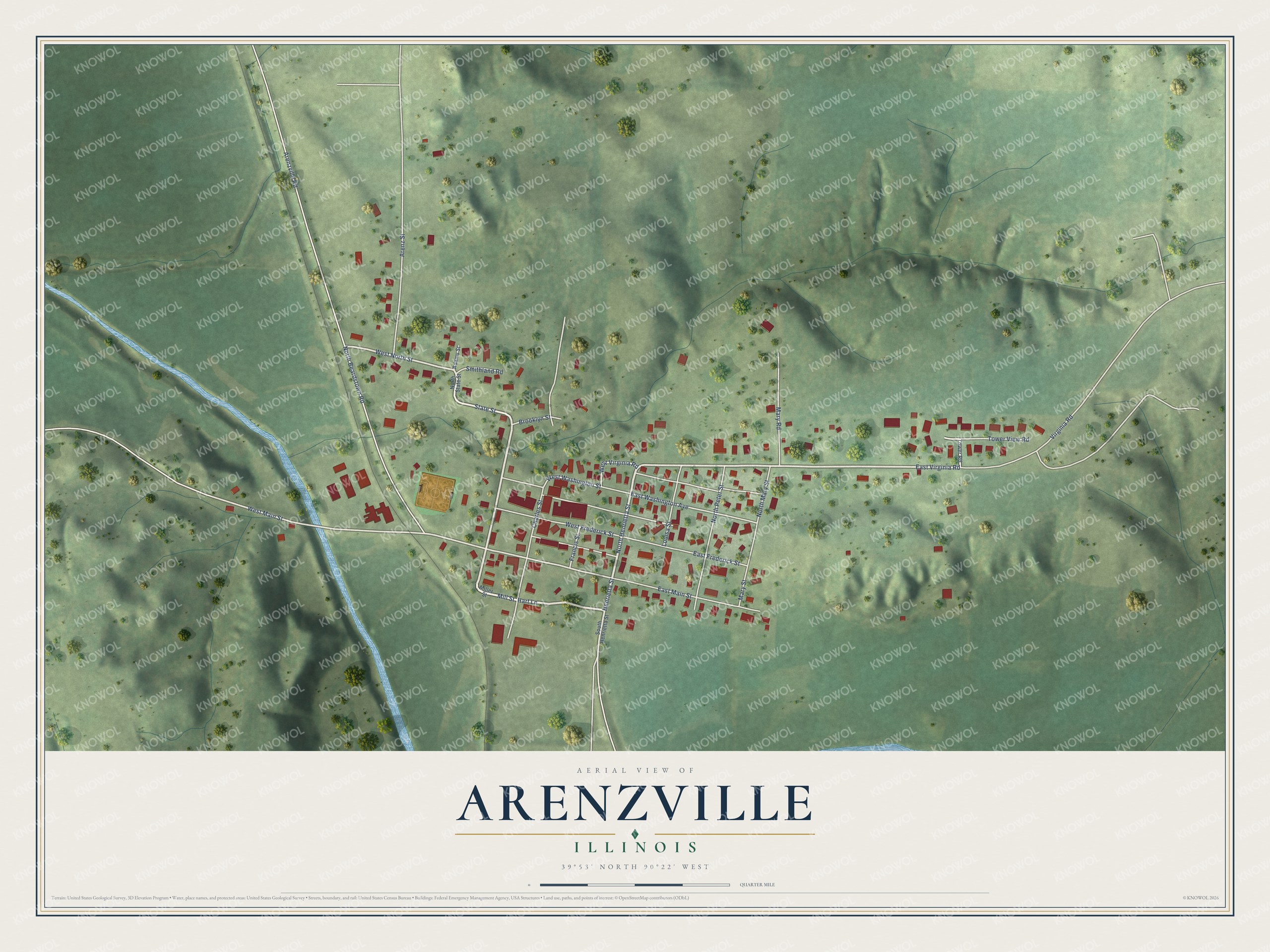Watermarked full-map preview of Arenzville, Illinois