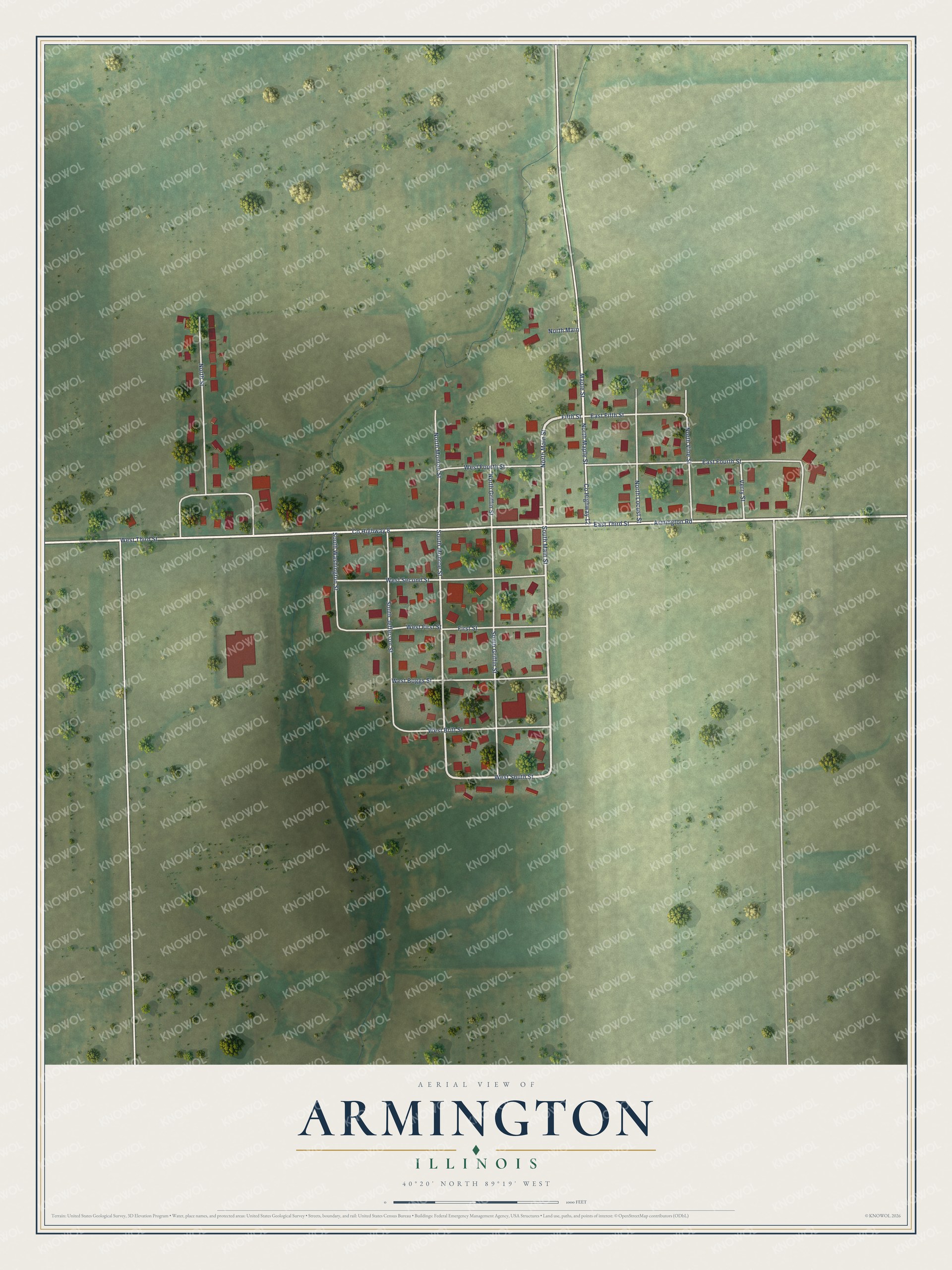 Watermarked full-map preview of Armington, Illinois