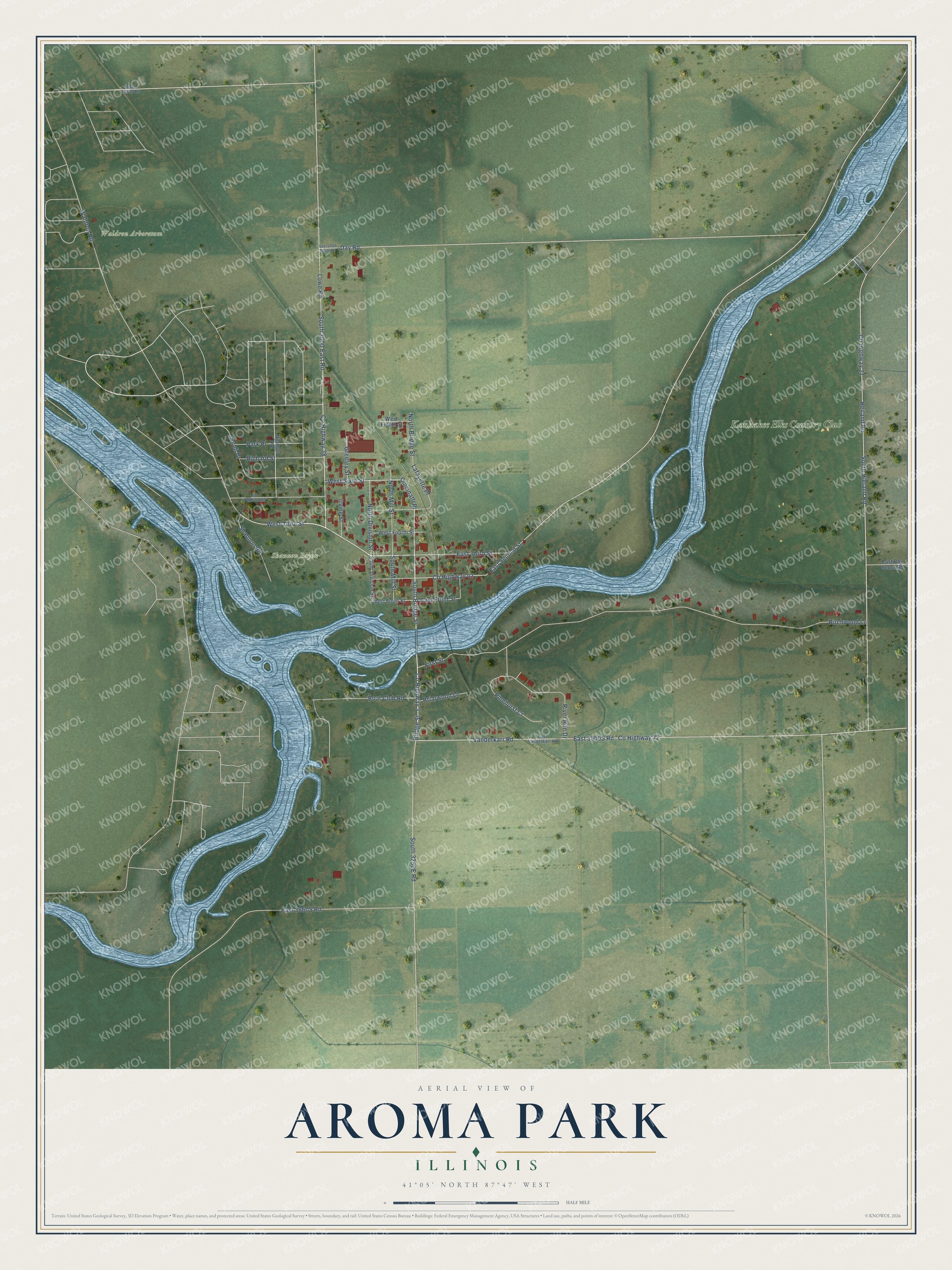 Watermarked full-map preview of Aroma Park, Illinois