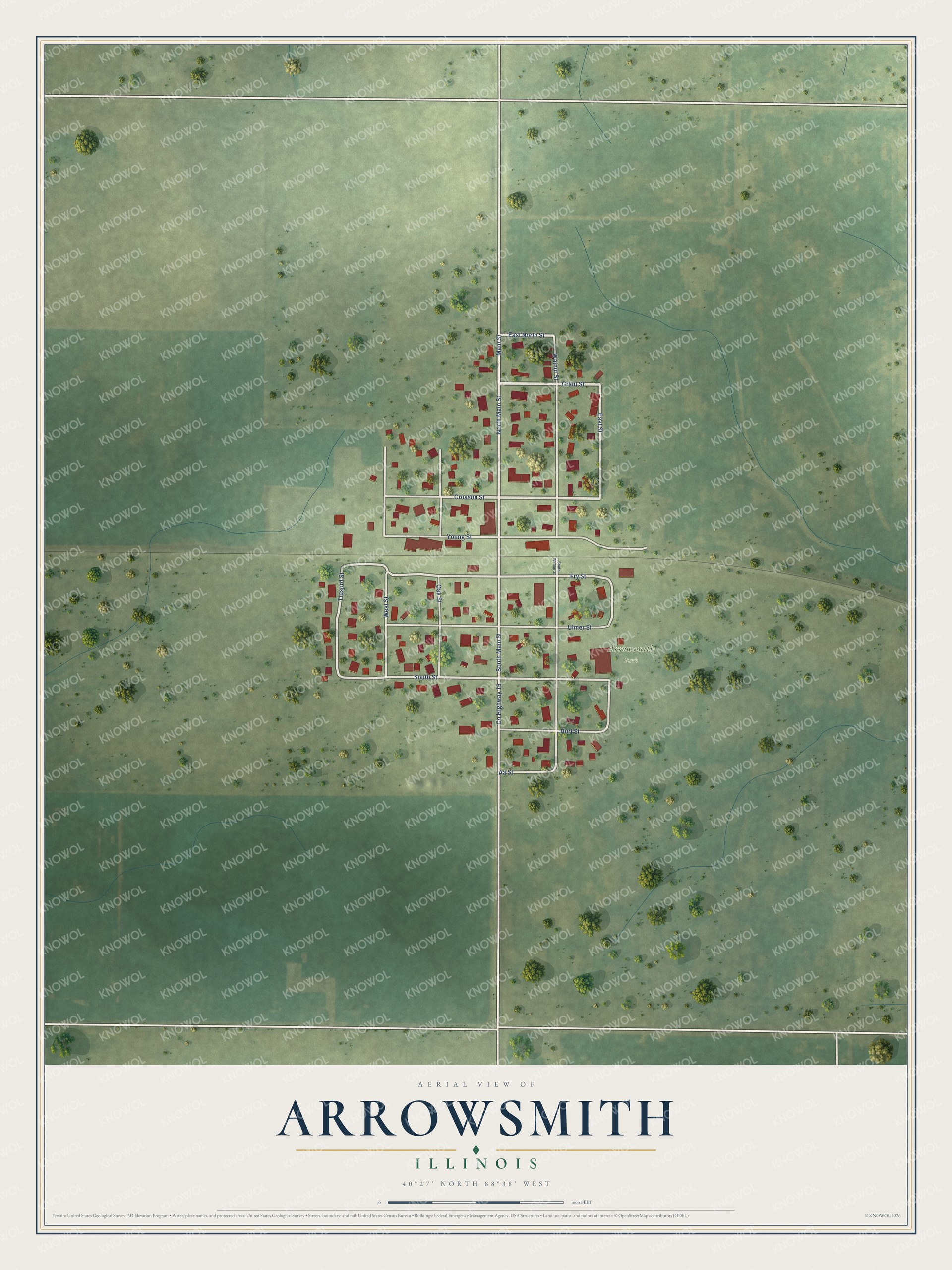 Watermarked full-map preview of Arrowsmith, Illinois