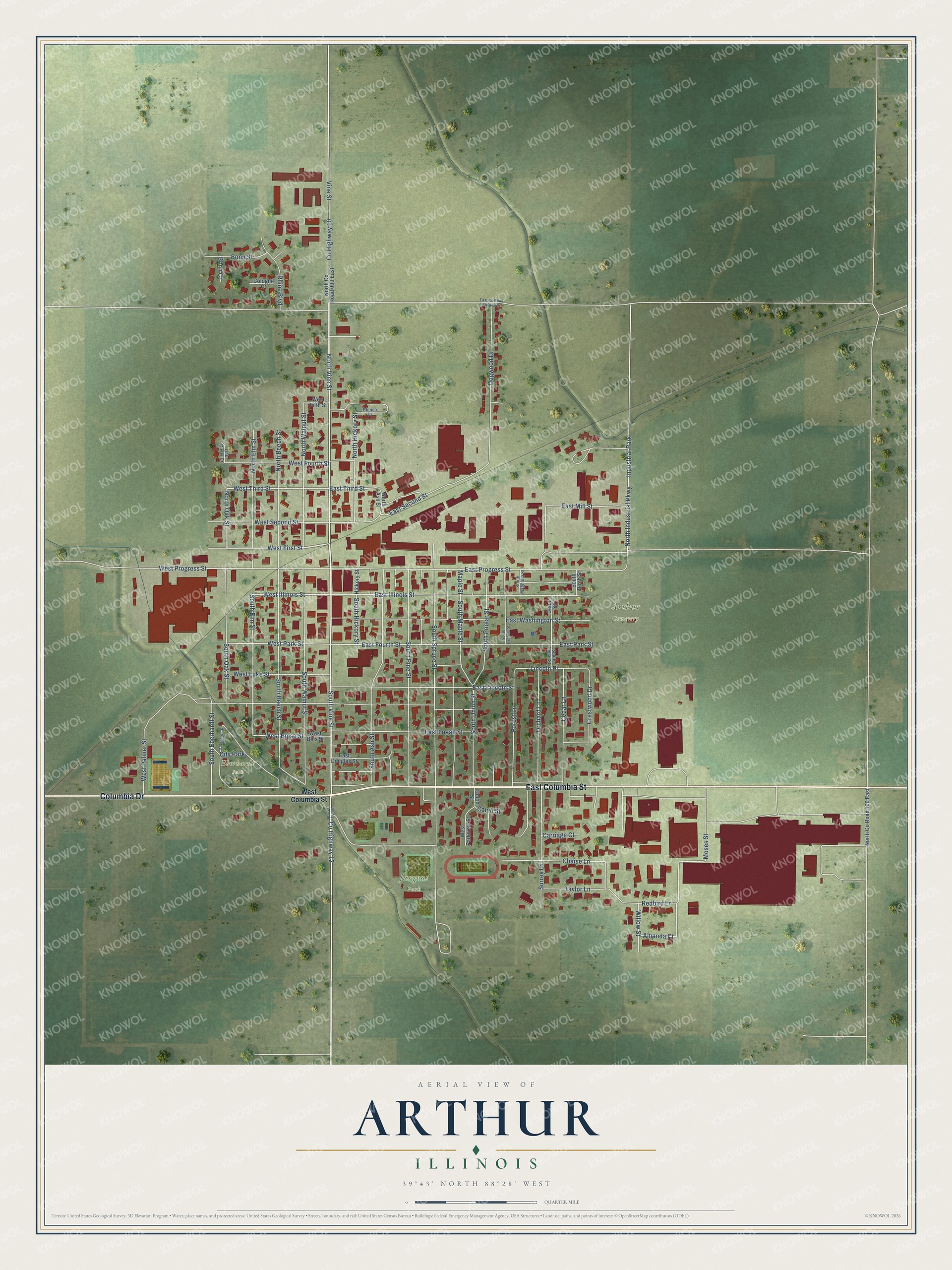 Watermarked full-map preview of Arthur, Illinois
