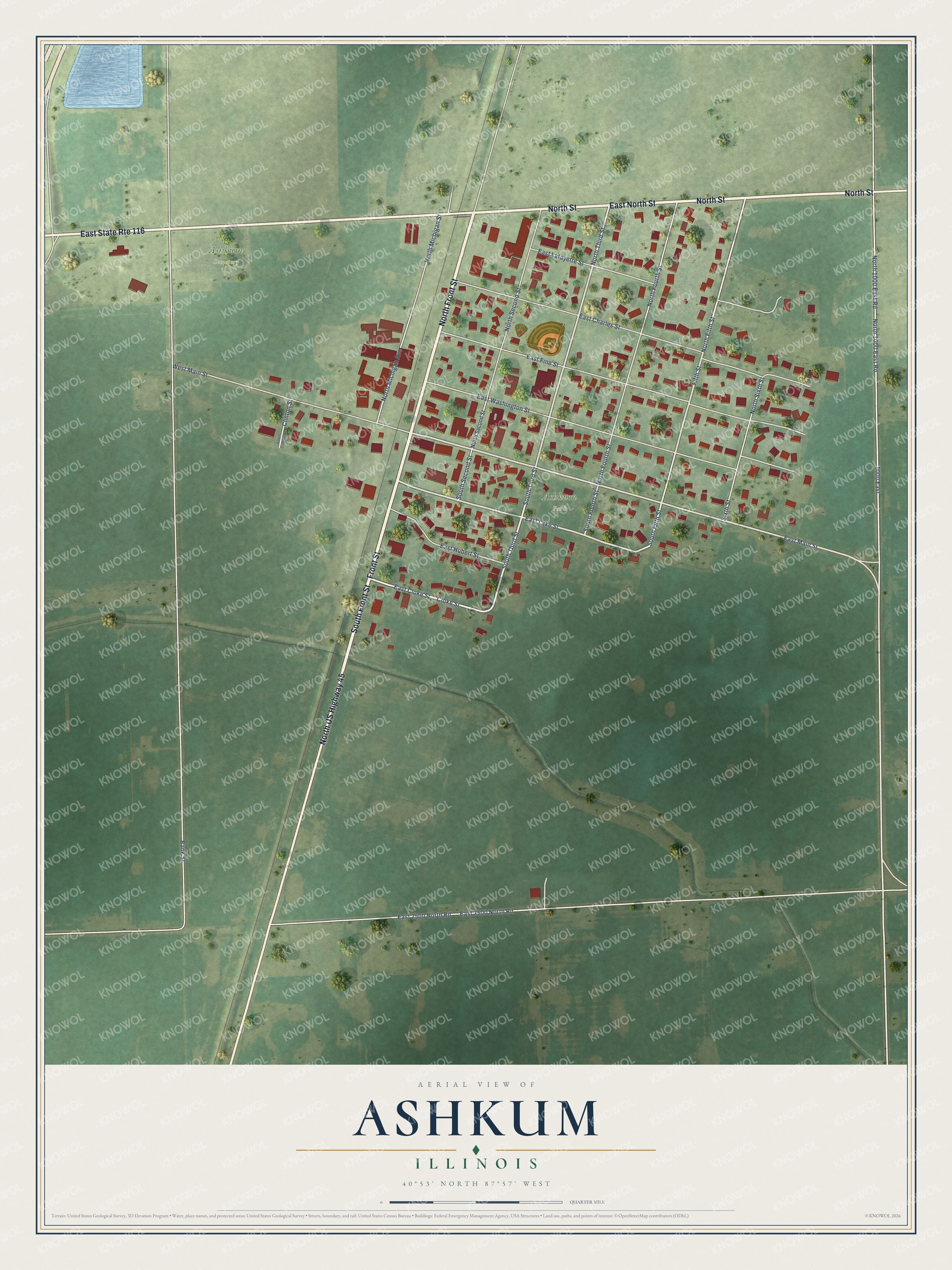 Watermarked full-map preview of Ashkum, Illinois