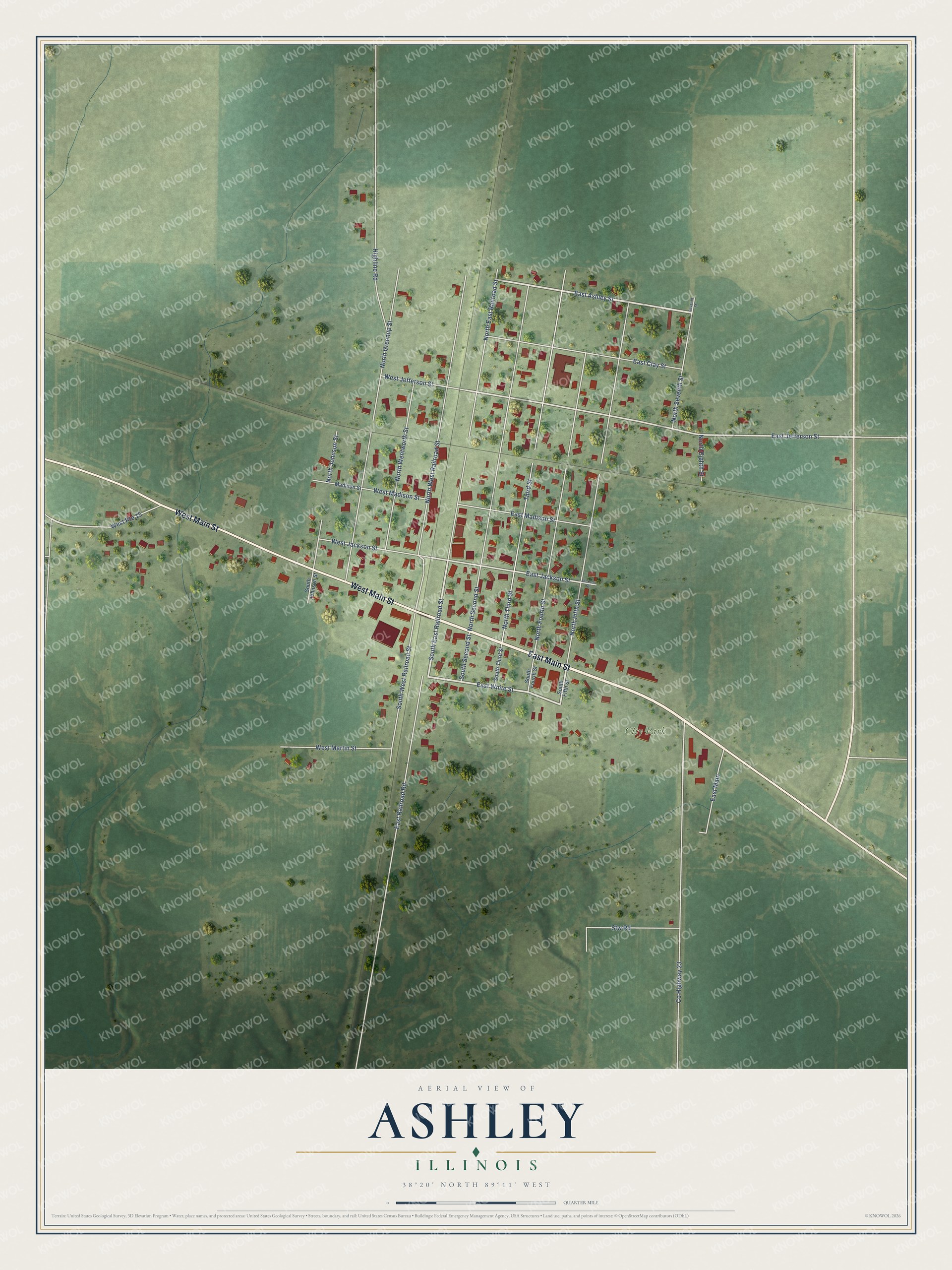 Watermarked full-map preview of Ashley, Illinois