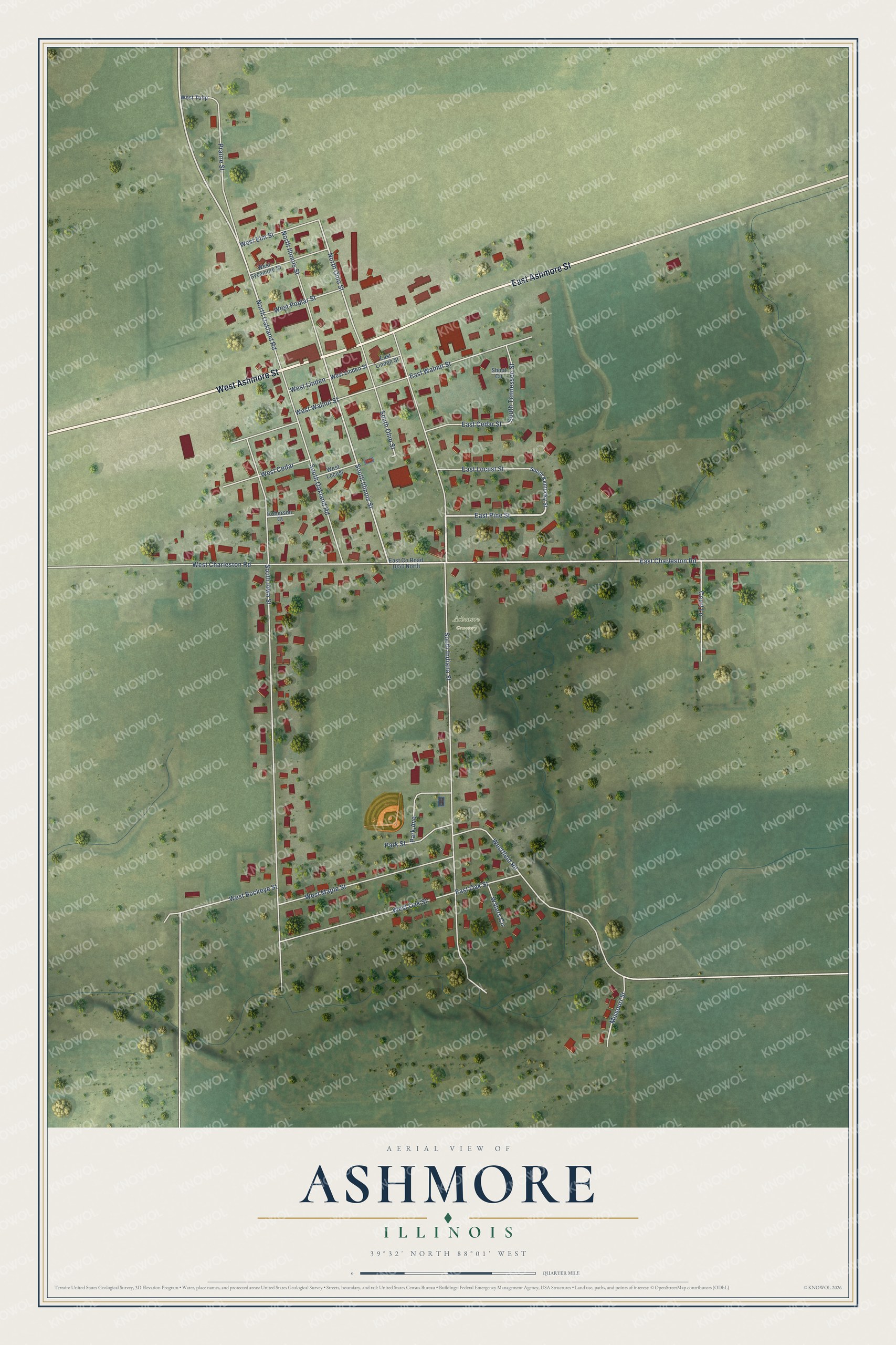 Watermarked full-map preview of Ashmore, Illinois