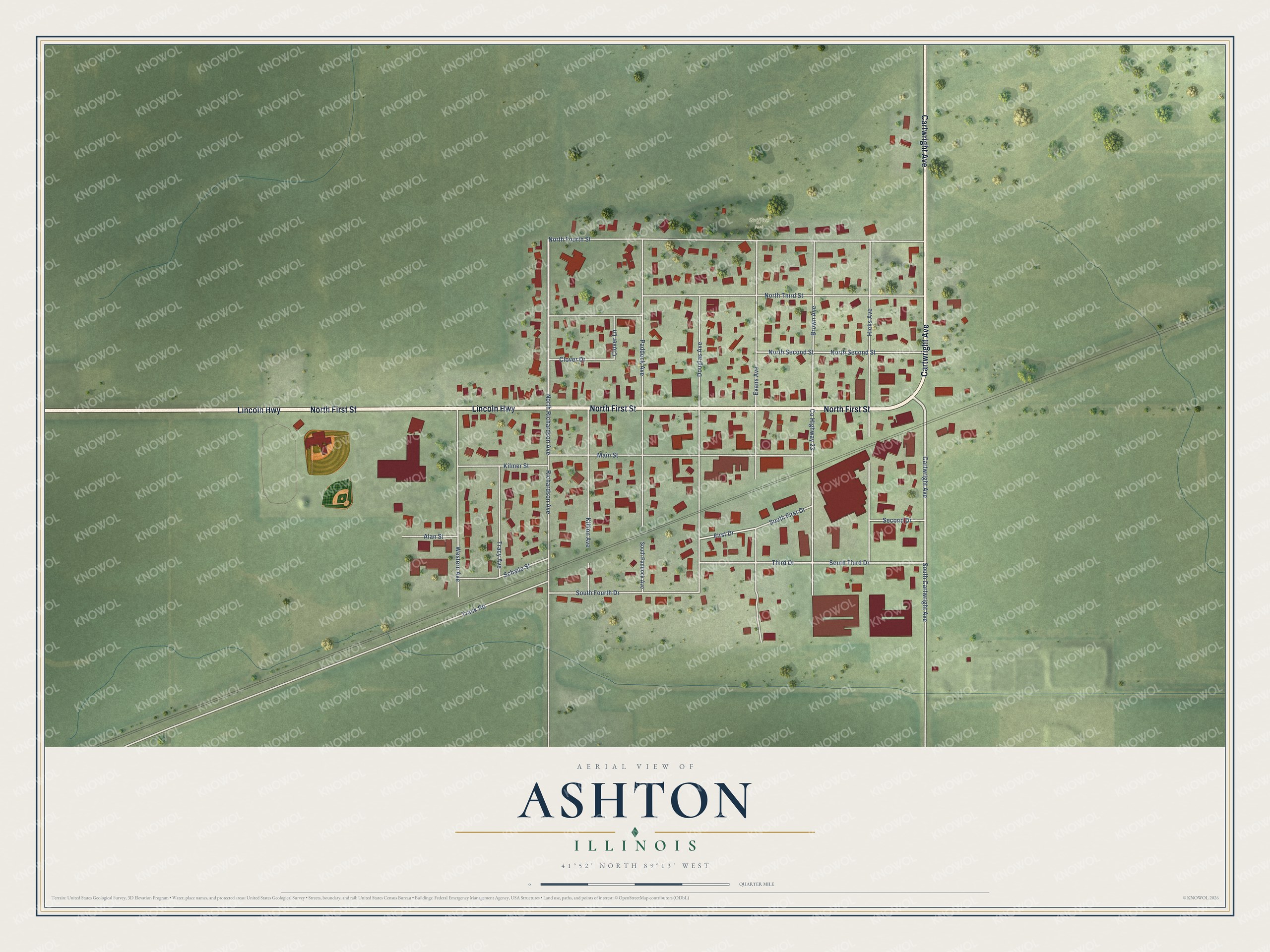 Watermarked full-map preview of Ashton, Illinois