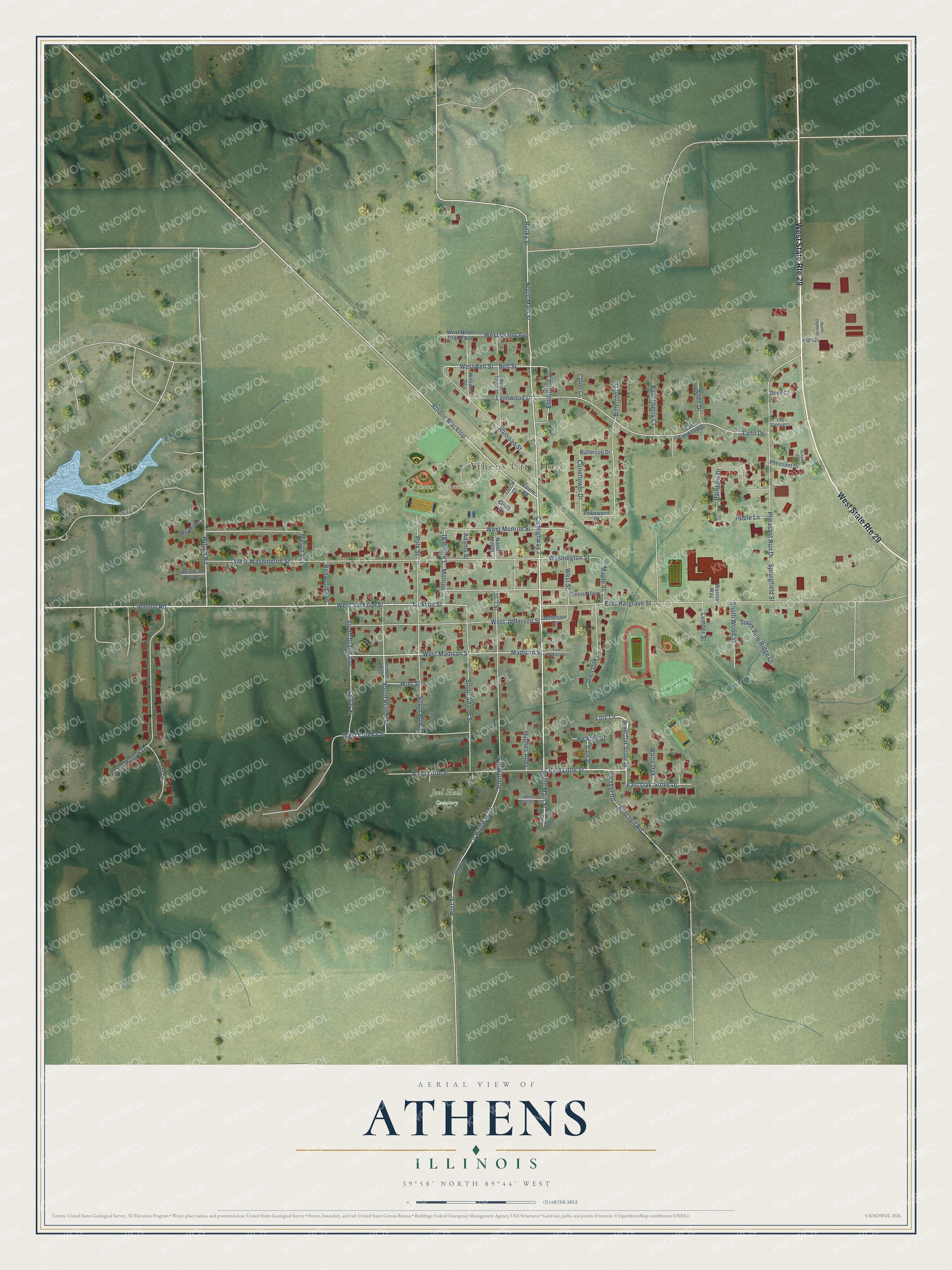 Watermarked full-map preview of Athens, Illinois