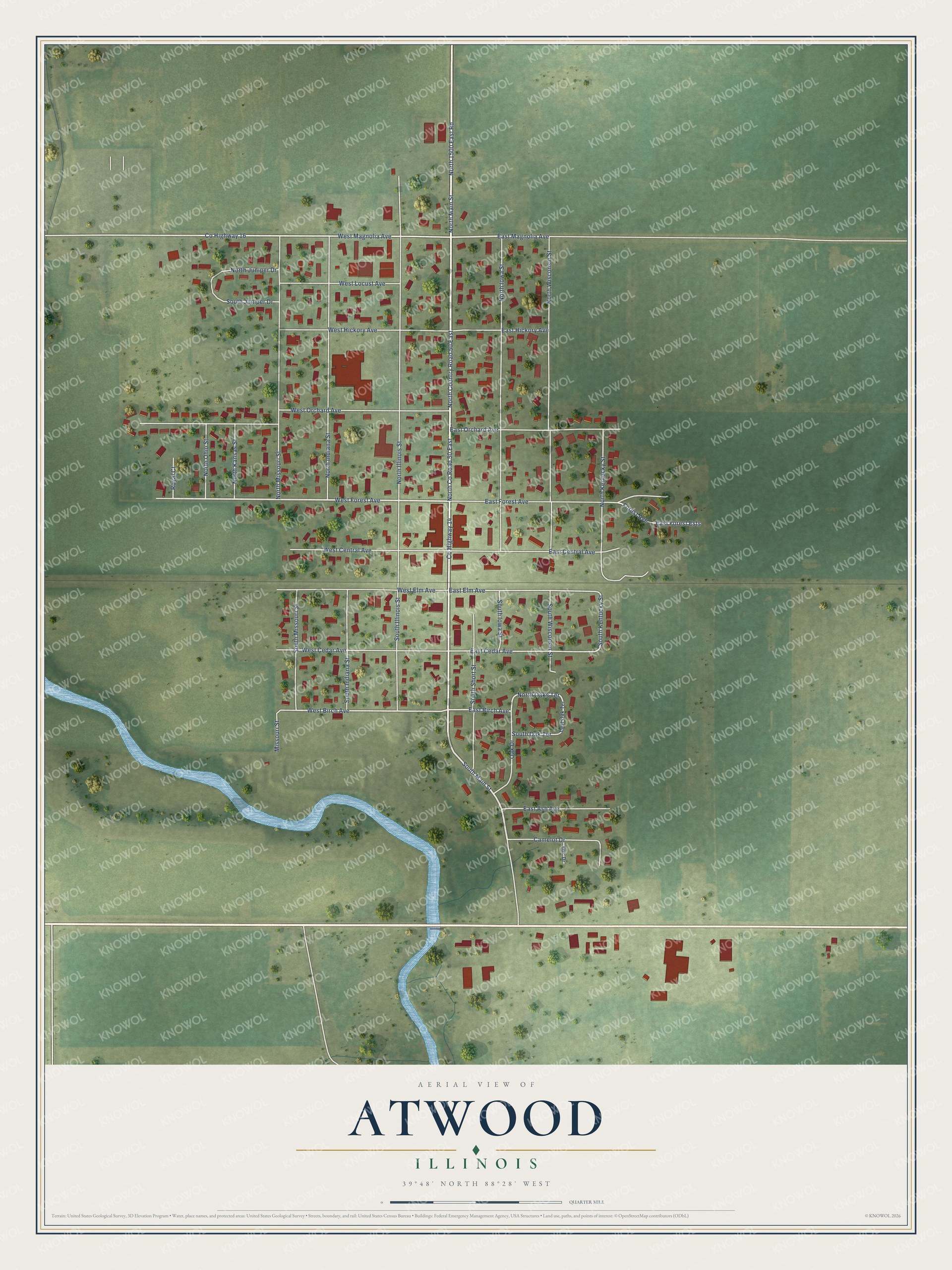 Watermarked full-map preview of Atwood, Illinois