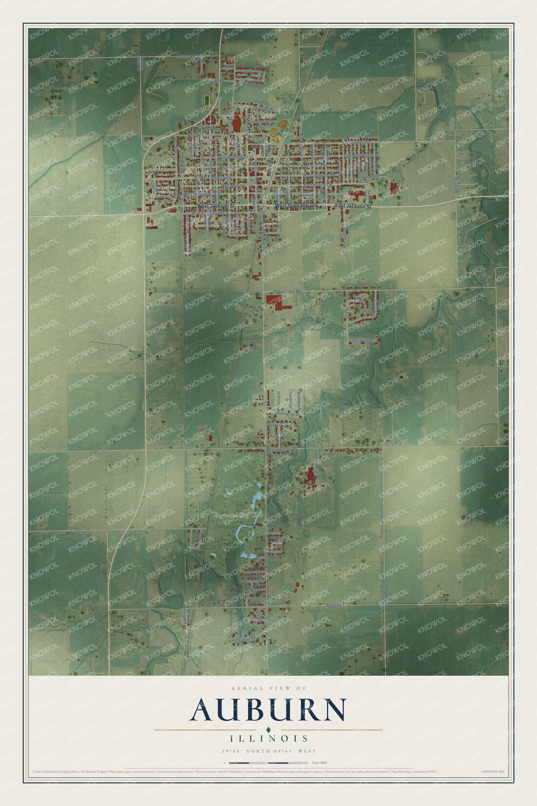 Watermarked full-map preview of Auburn, Illinois