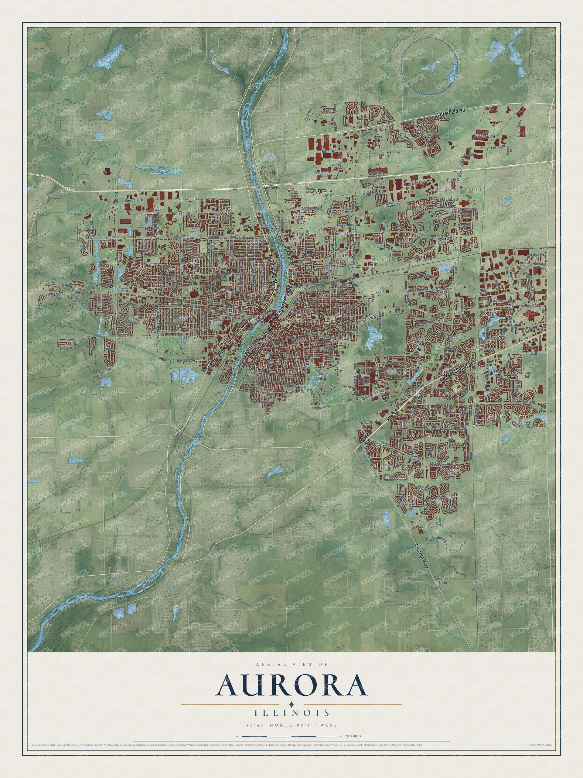 Watermarked full-map preview of Aurora, Illinois