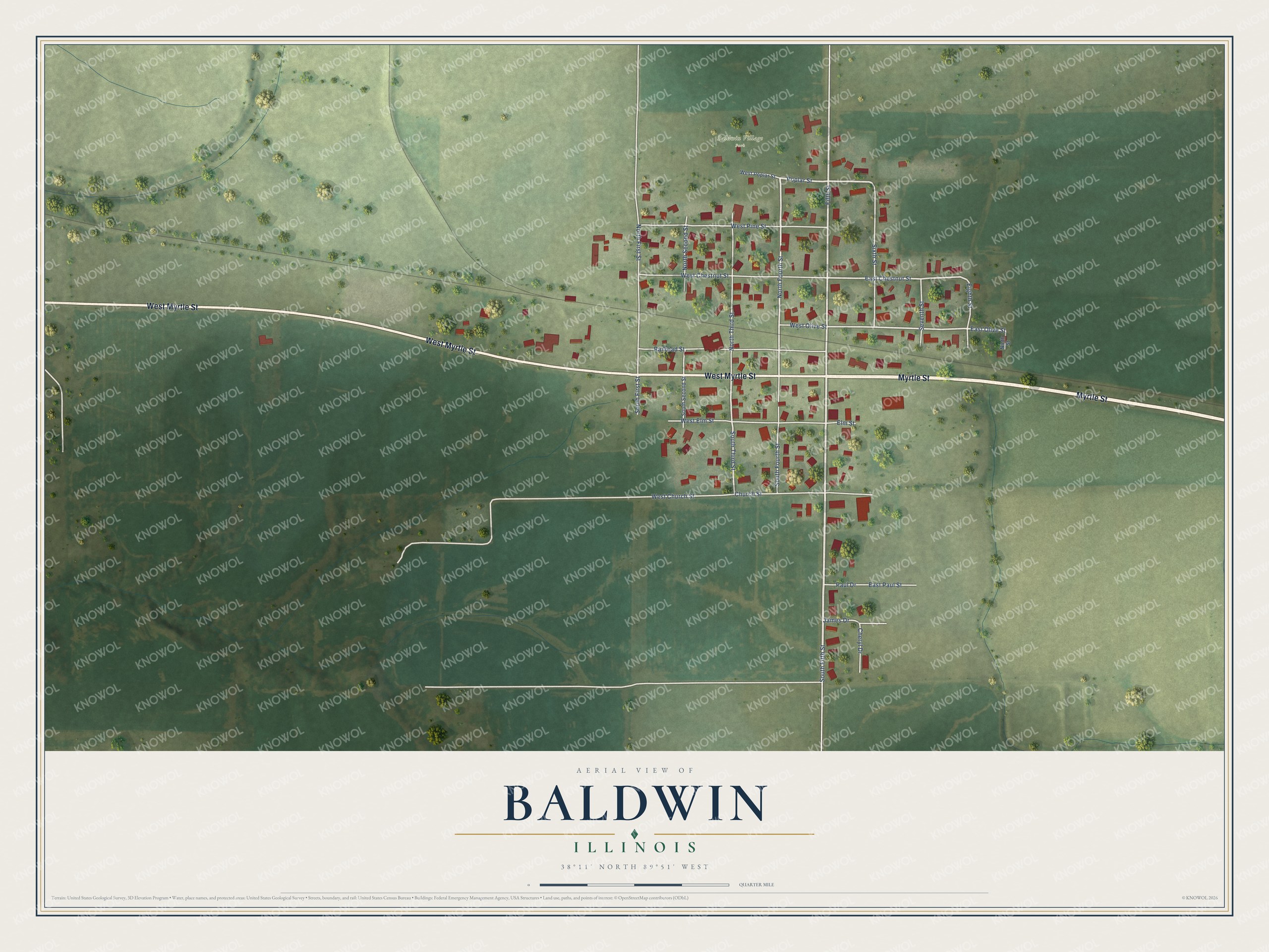 Watermarked full-map preview of Baldwin, Illinois