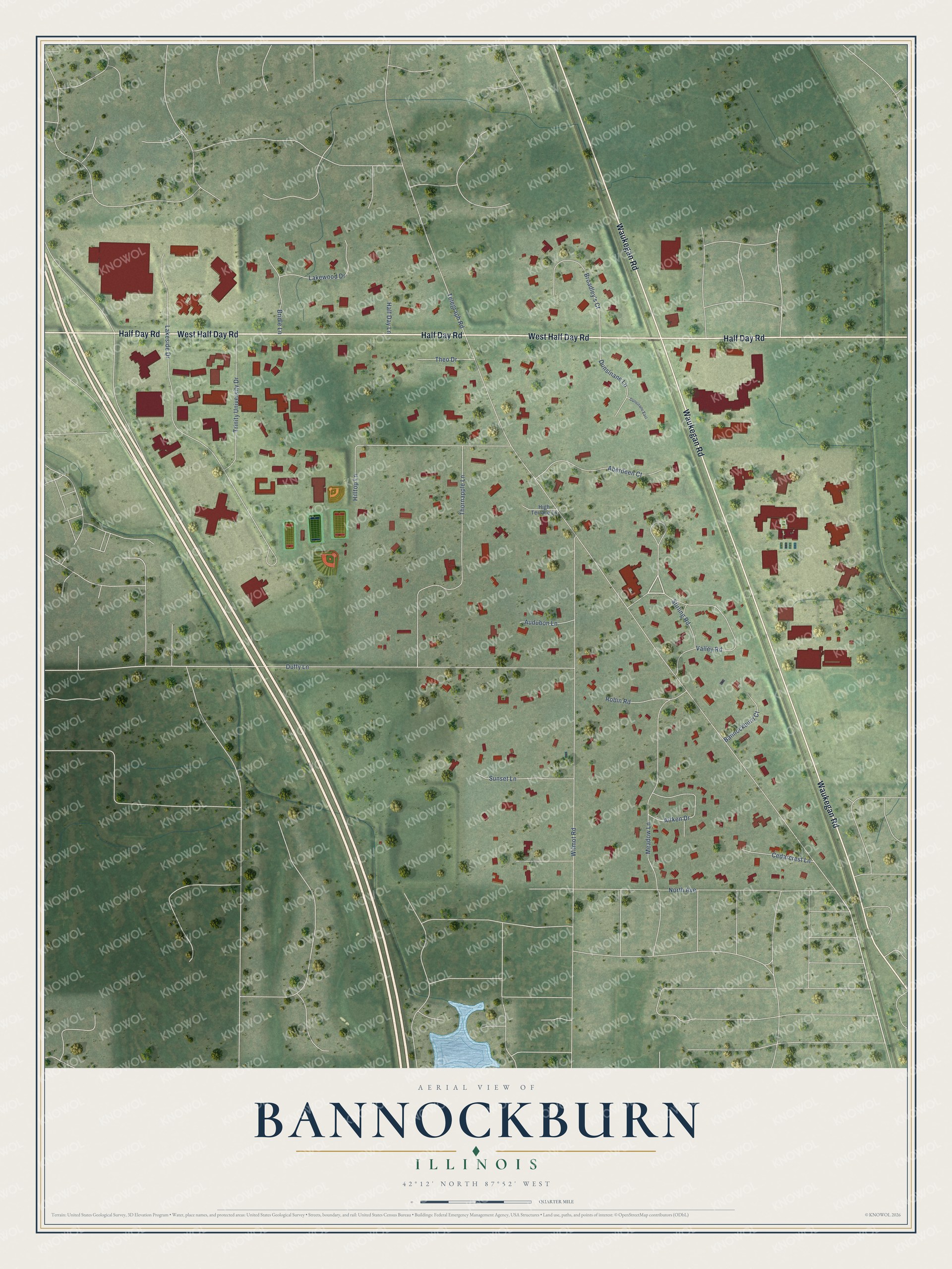 Watermarked full-map preview of Bannockburn, Illinois
