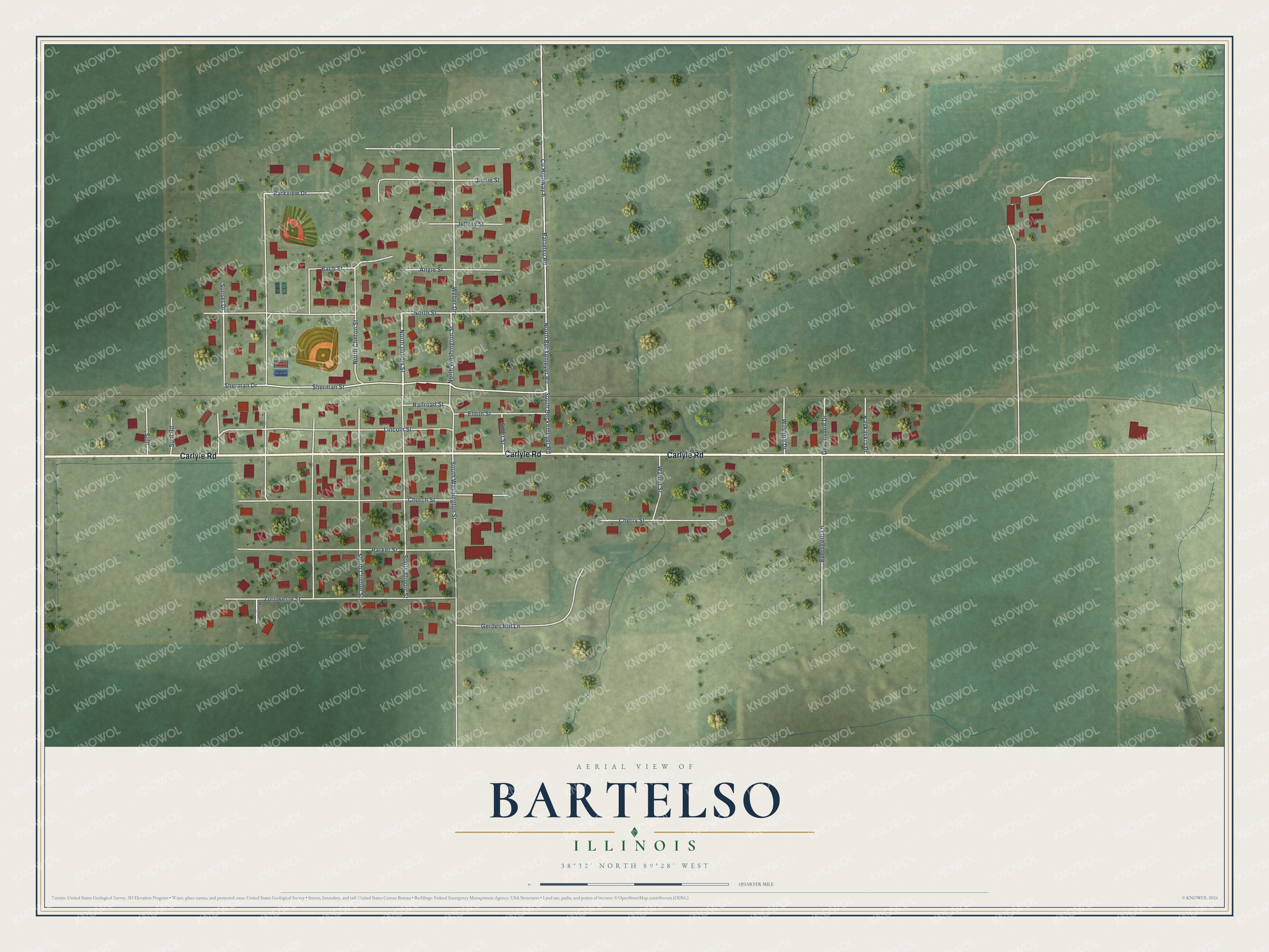 Watermarked full-map preview of Bartelso, Illinois