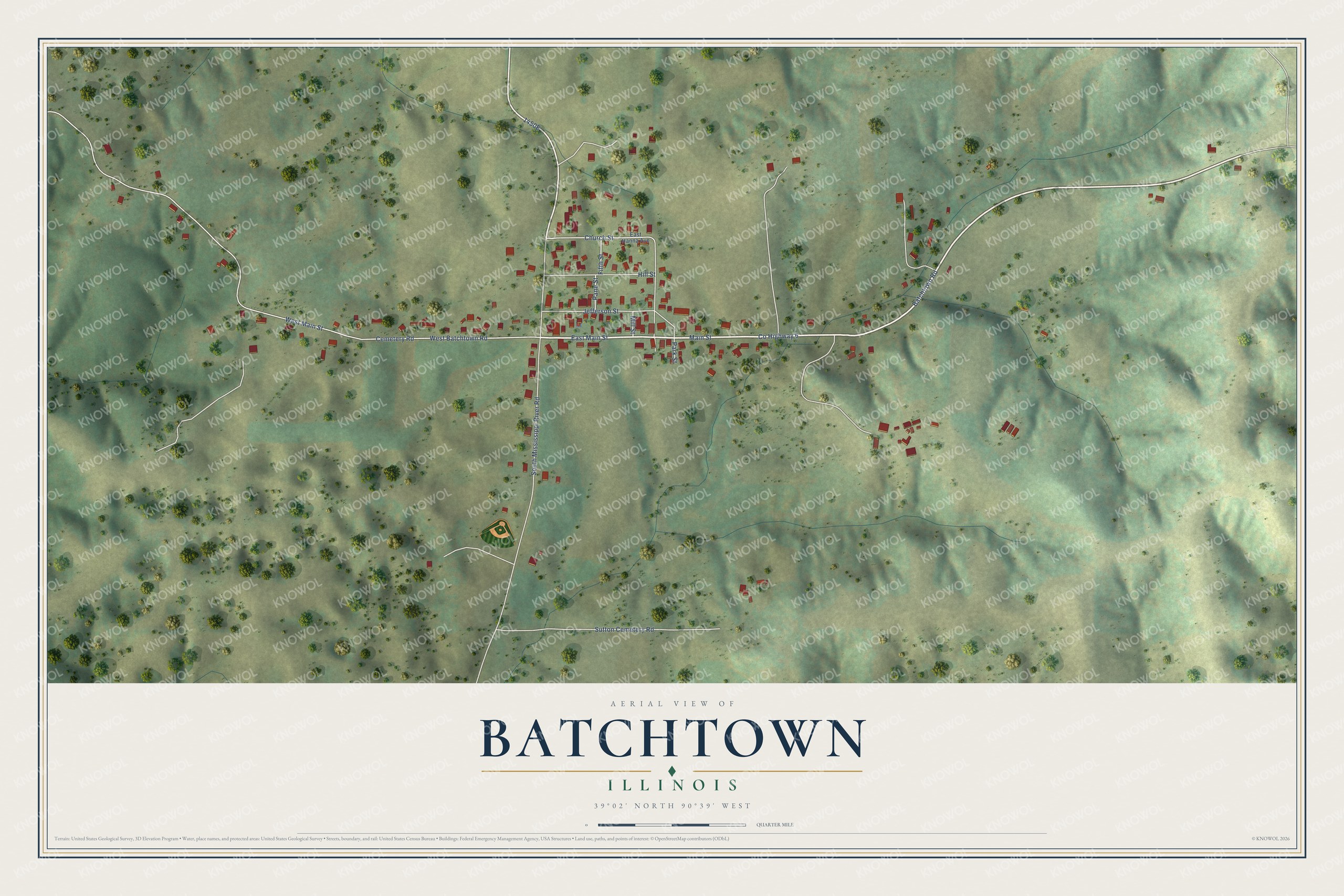 Watermarked full-map preview of Batchtown, Illinois