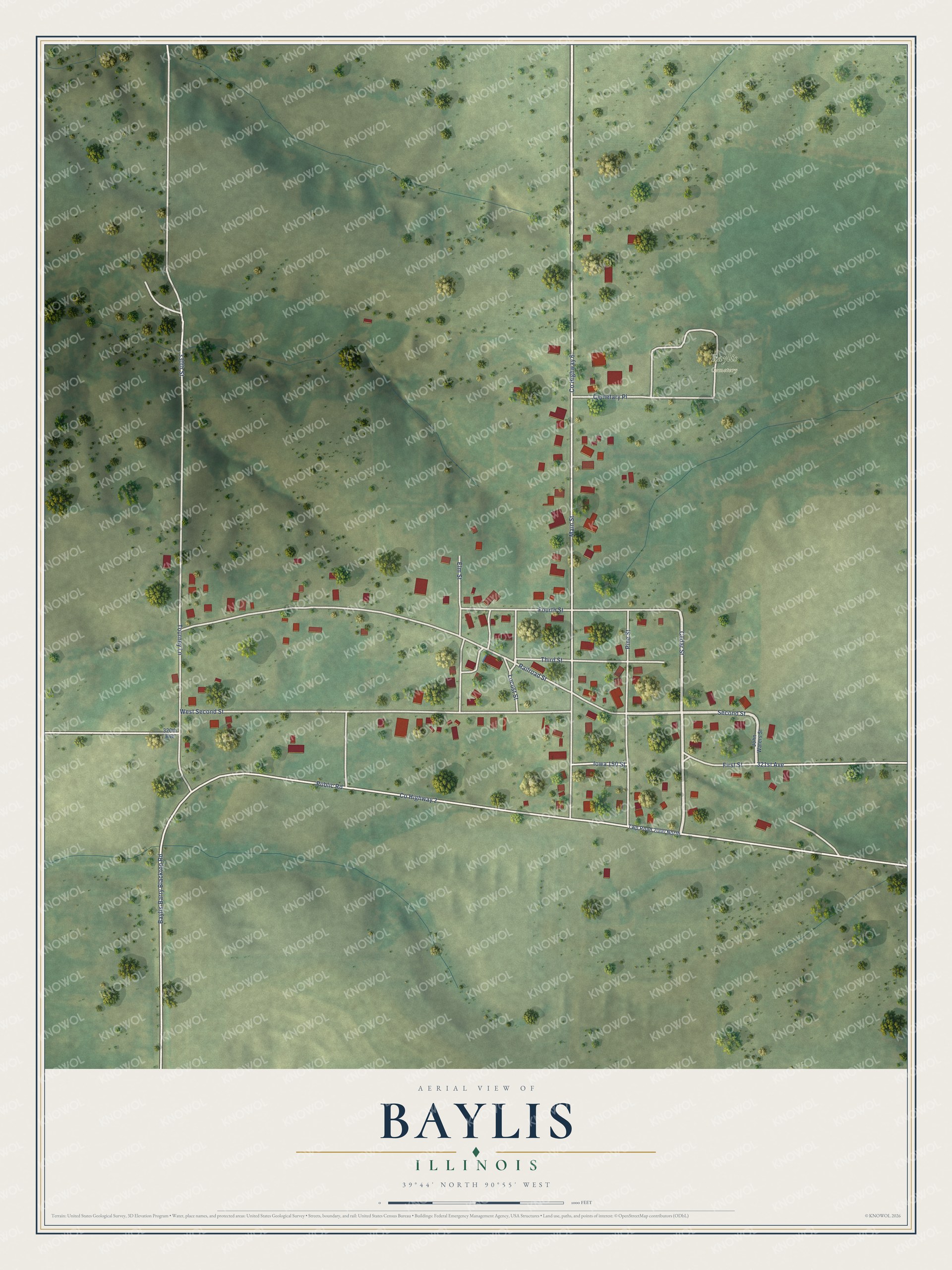 Watermarked full-map preview of Baylis, Illinois