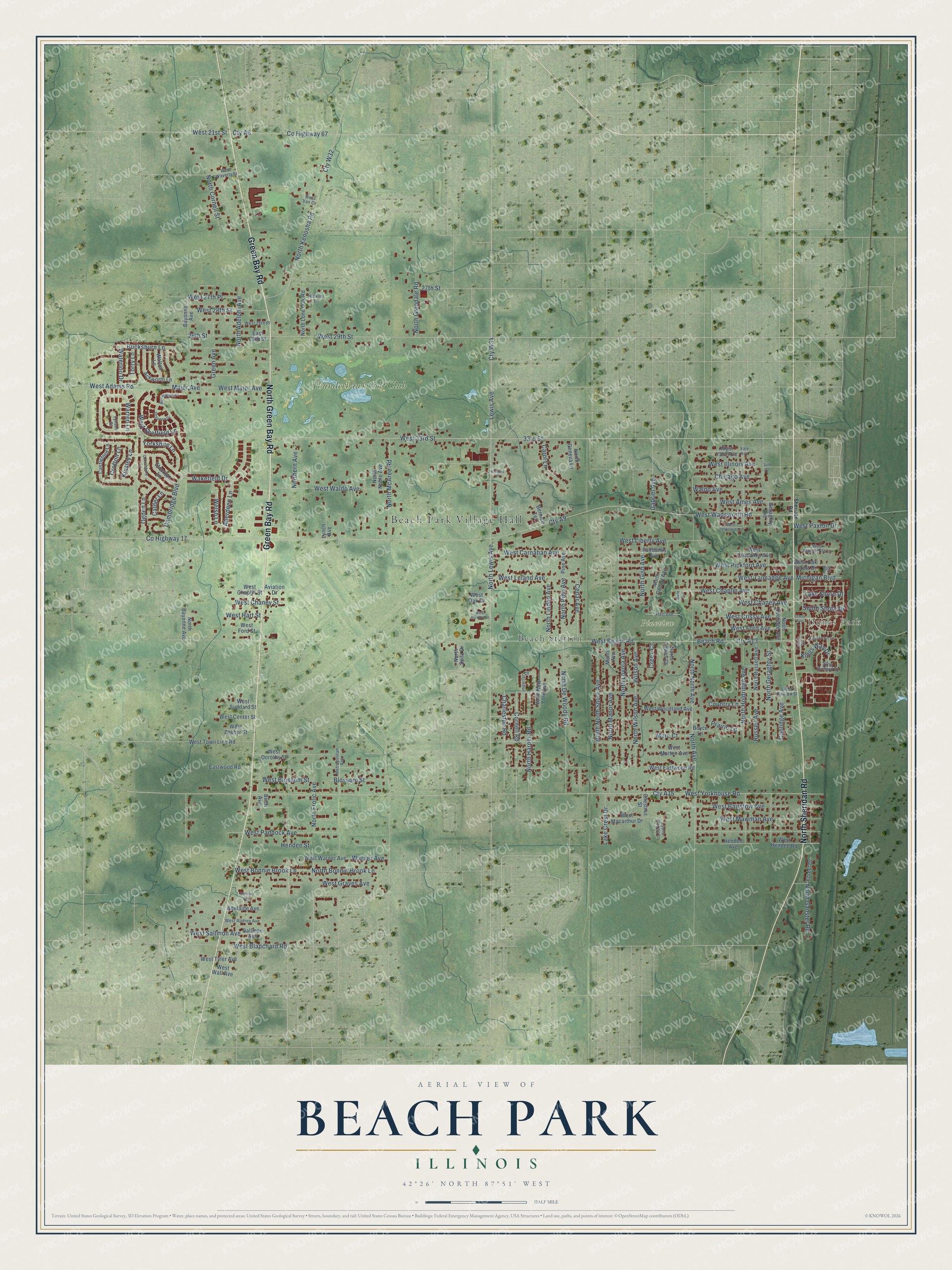Watermarked full-map preview of Beach Park, Illinois