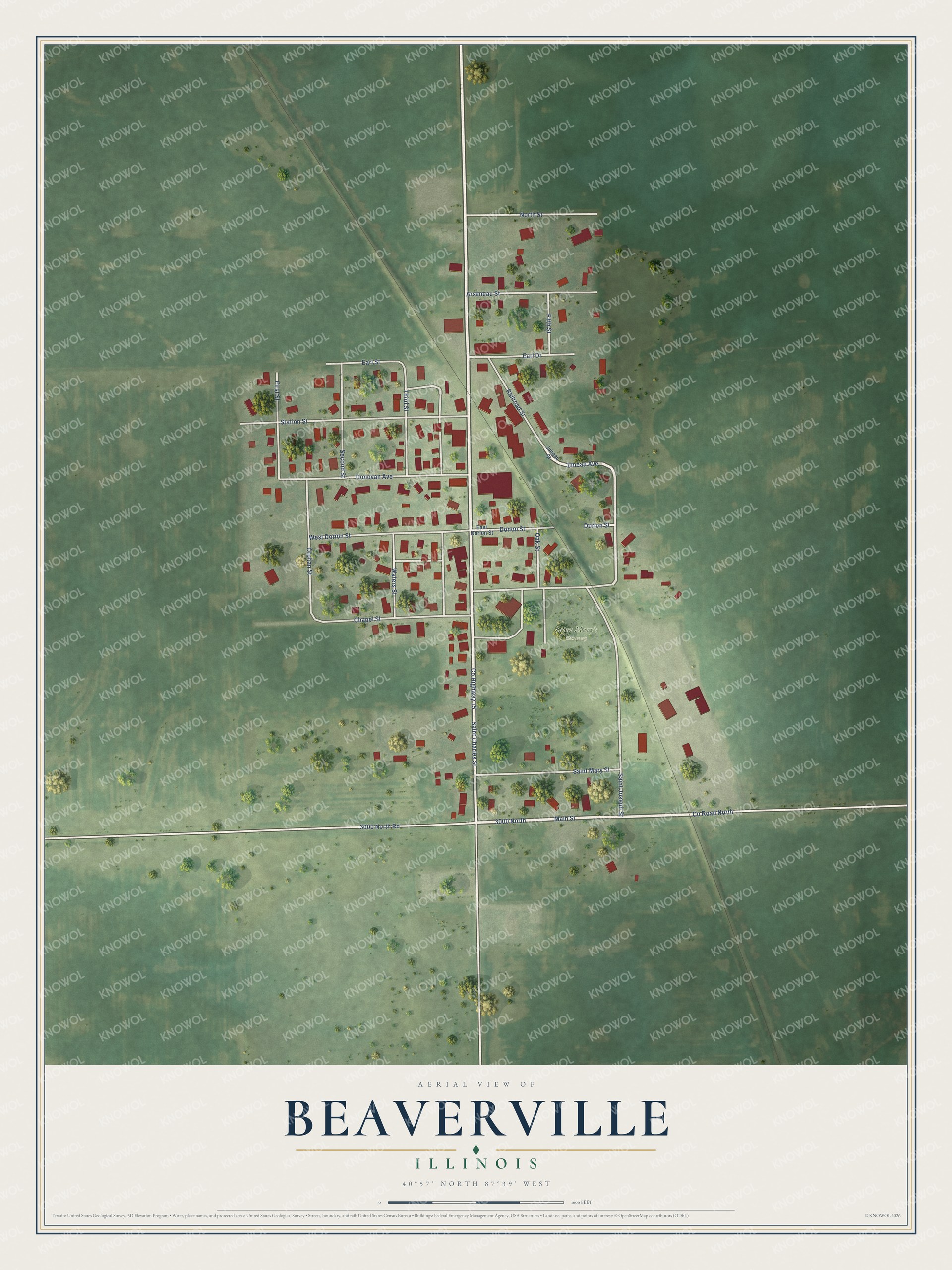 Watermarked full-map preview of Beaverville, Illinois