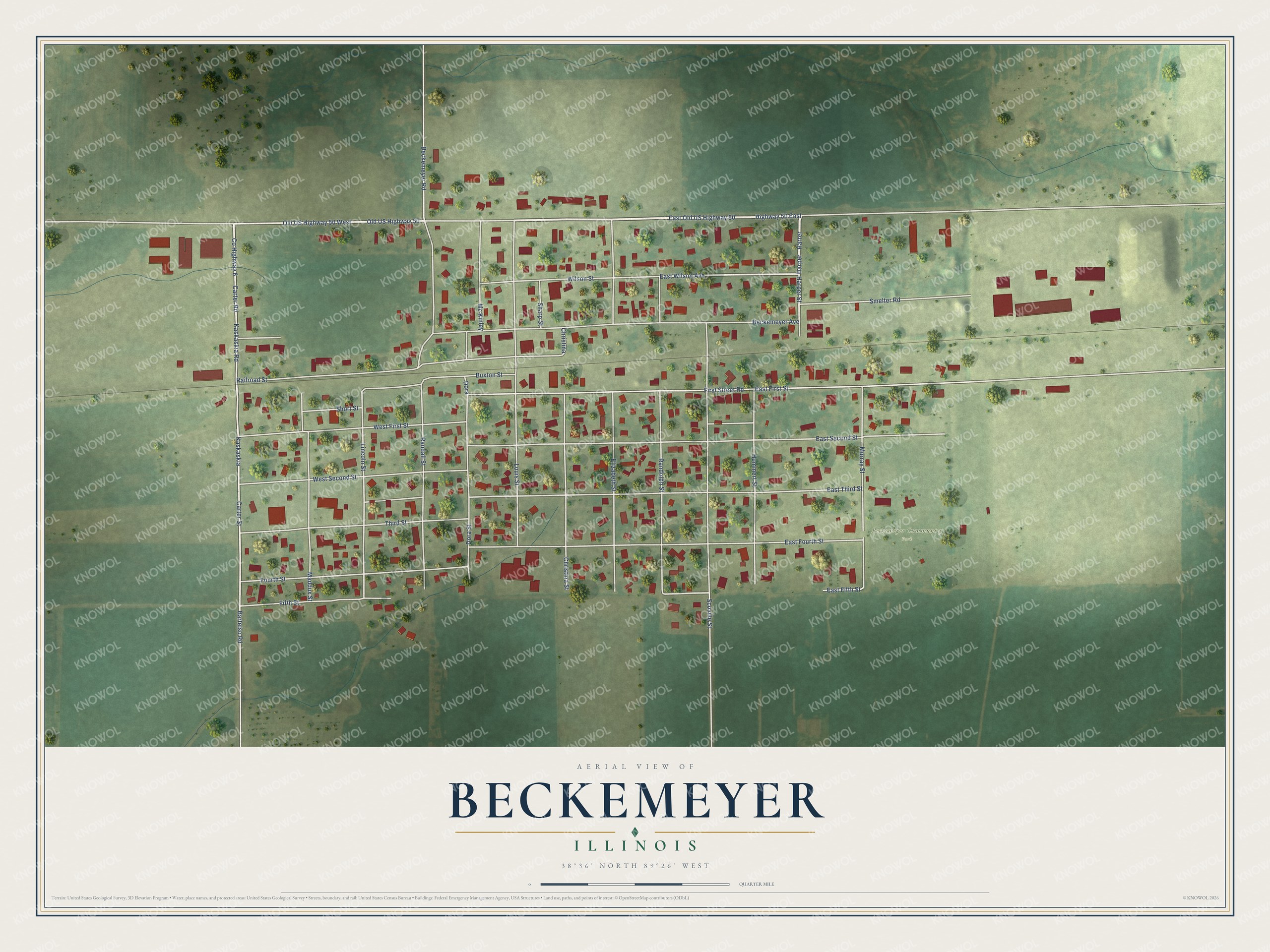Watermarked full-map preview of Beckemeyer, Illinois