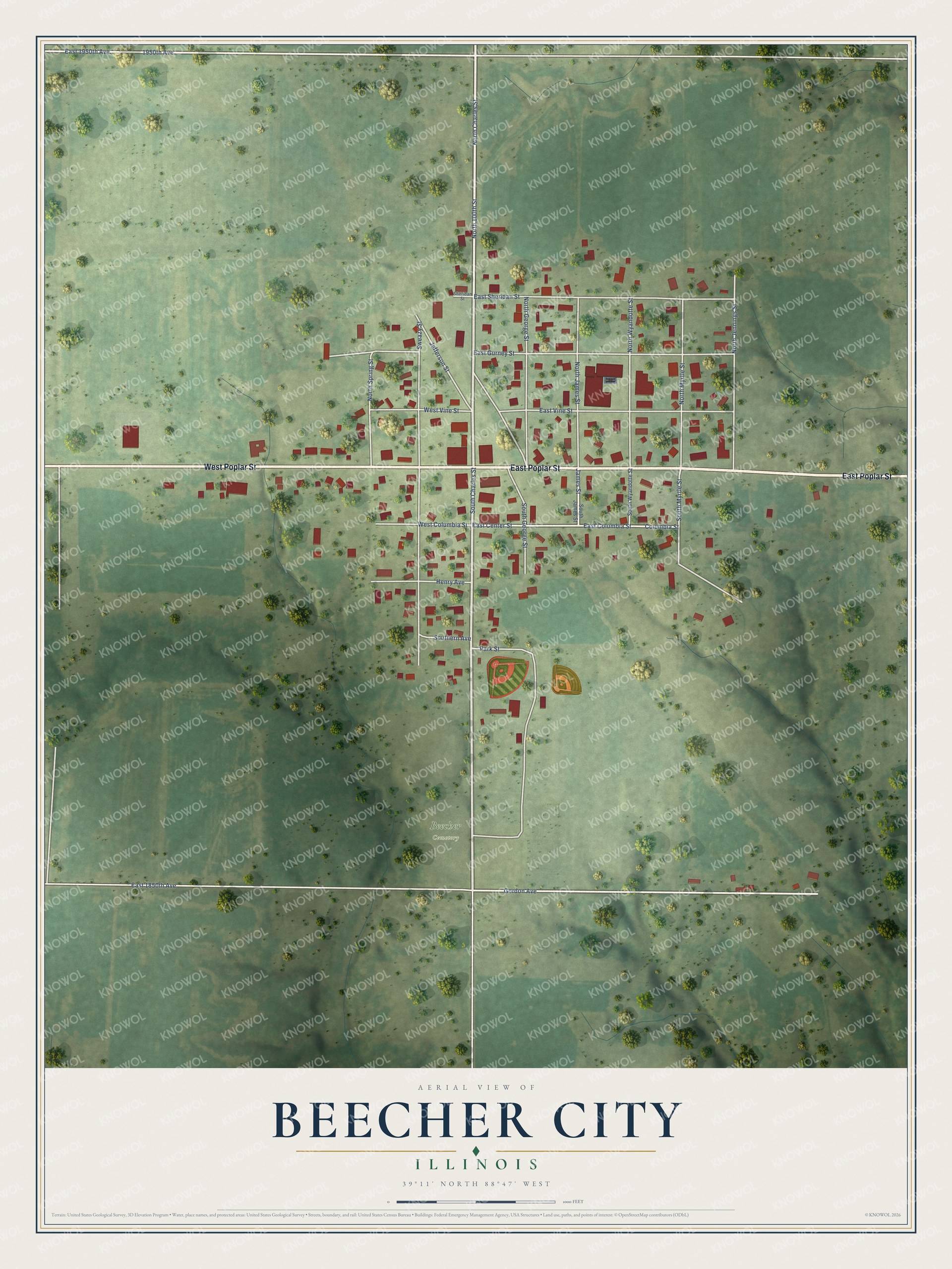 Watermarked full-map preview of Beecher City, Illinois