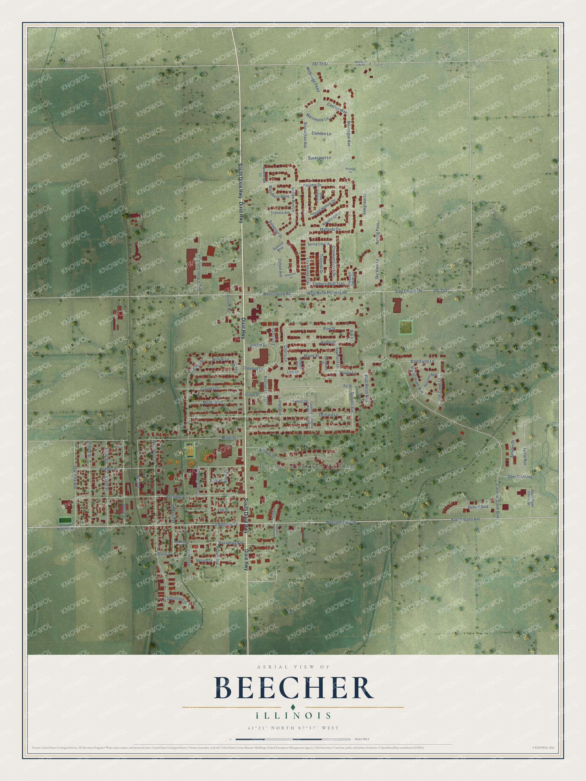 Watermarked full-map preview of Beecher, Illinois