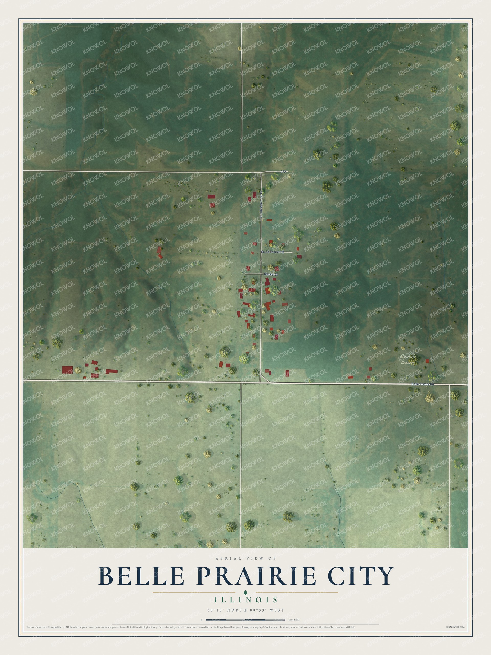 Watermarked full-map preview of Belle Prairie City, Illinois