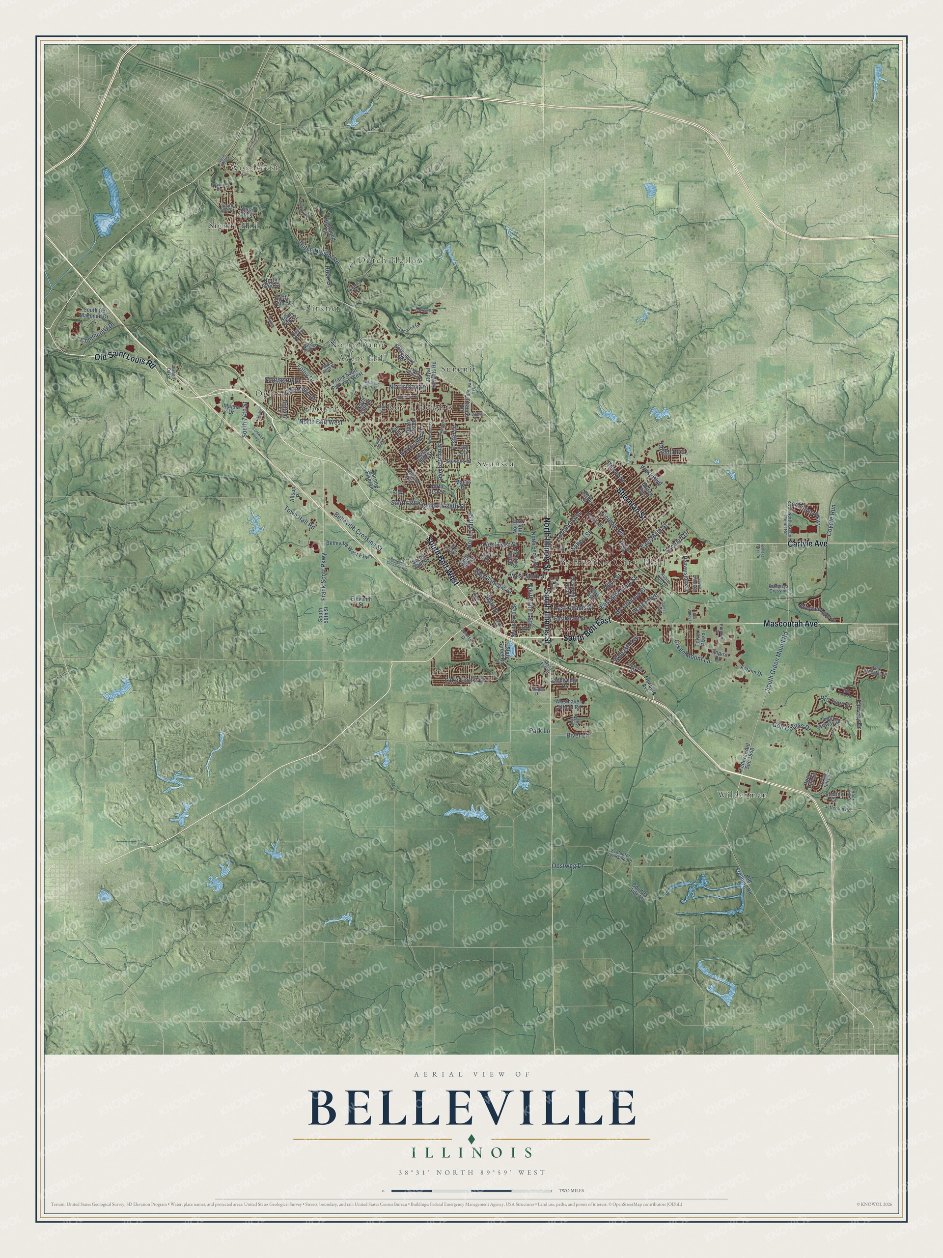Watermarked full-map preview of Belleville, Illinois