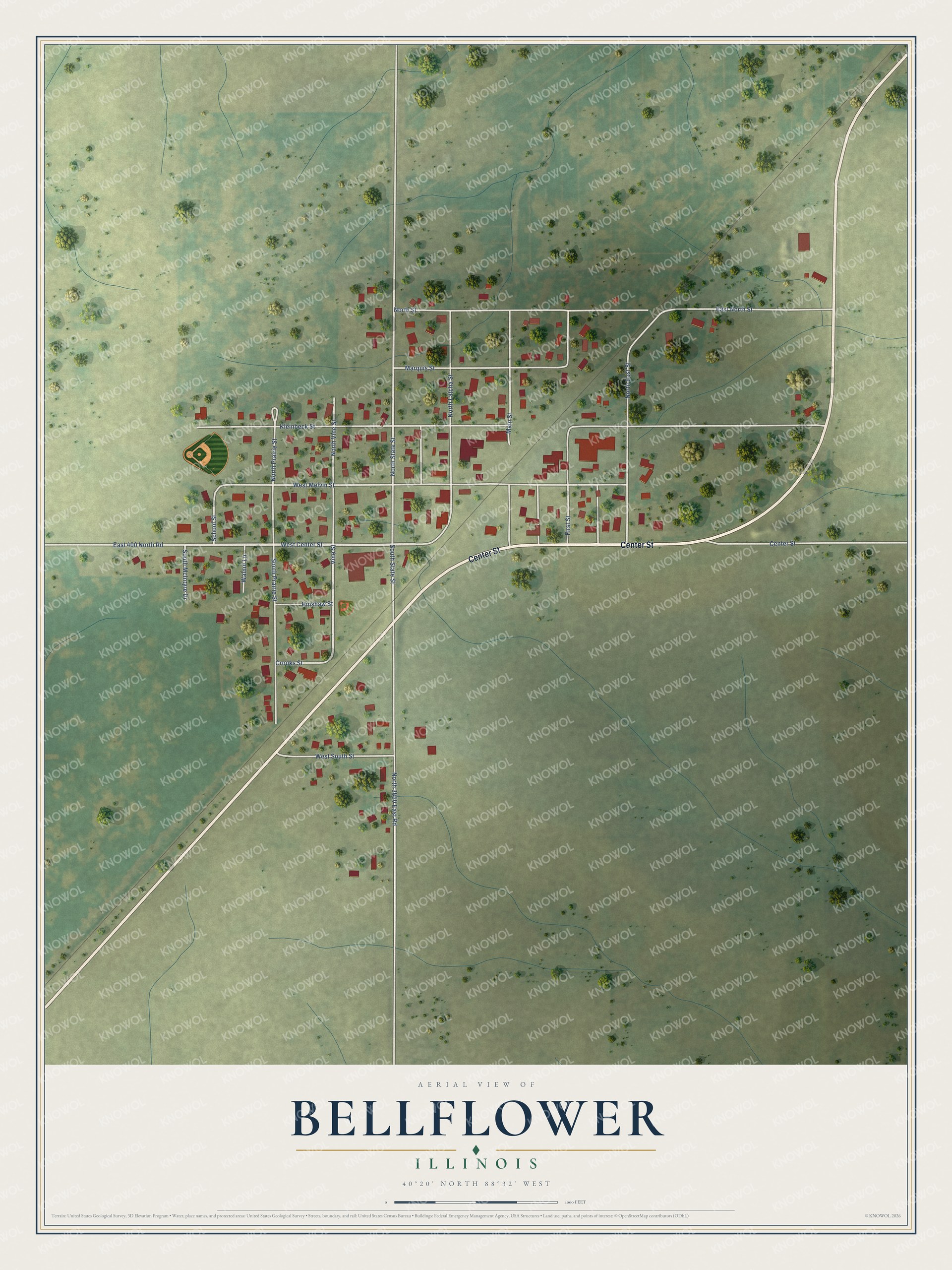 Watermarked full-map preview of Bellflower, Illinois