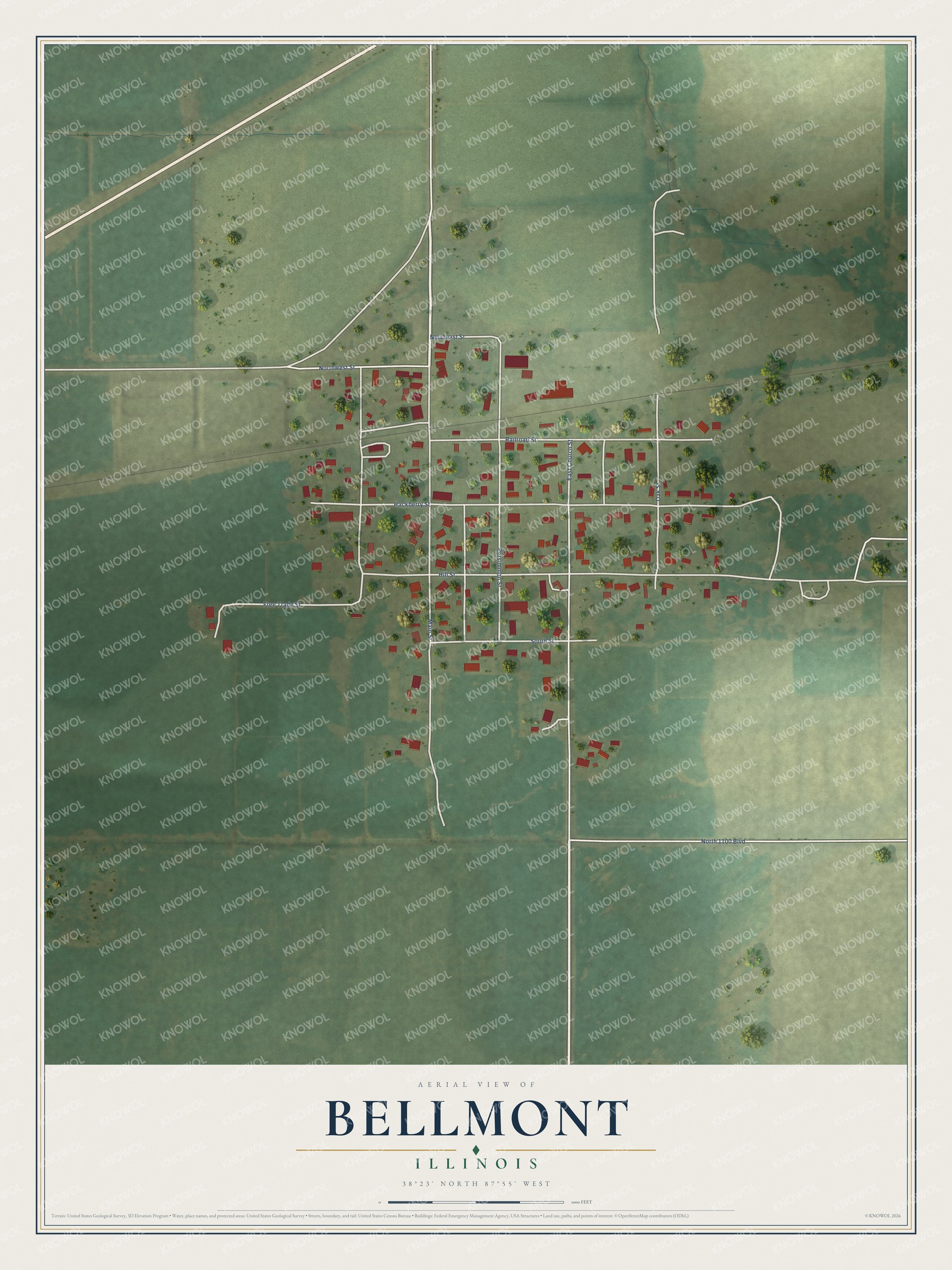 Watermarked full-map preview of Bellmont, Illinois