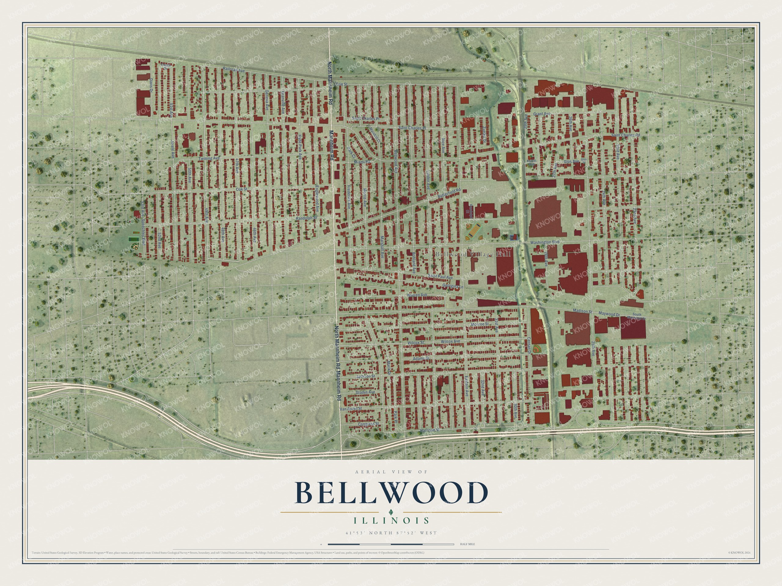 Watermarked full-map preview of Bellwood, Illinois