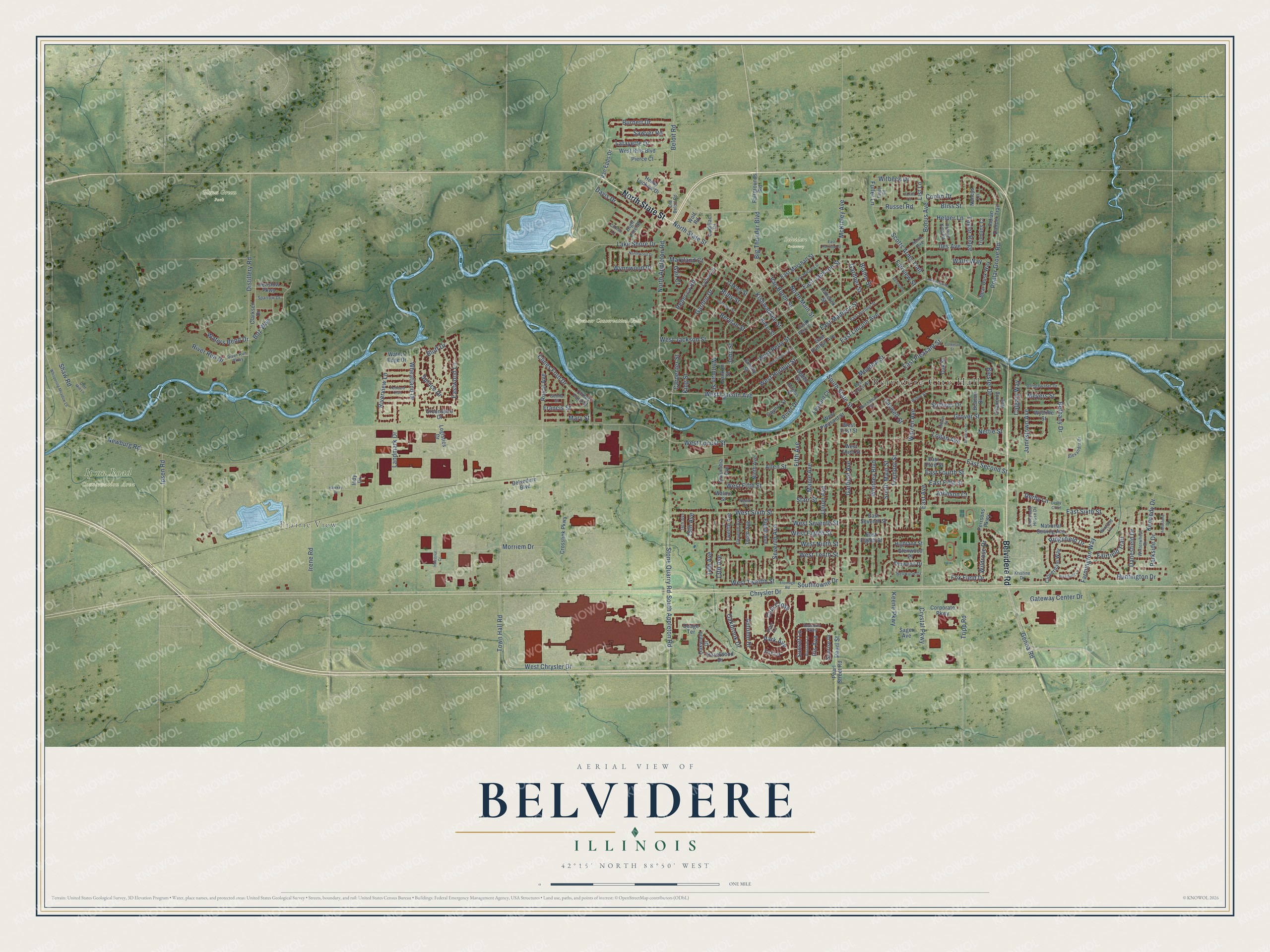 Watermarked full-map preview of Belvidere, Illinois