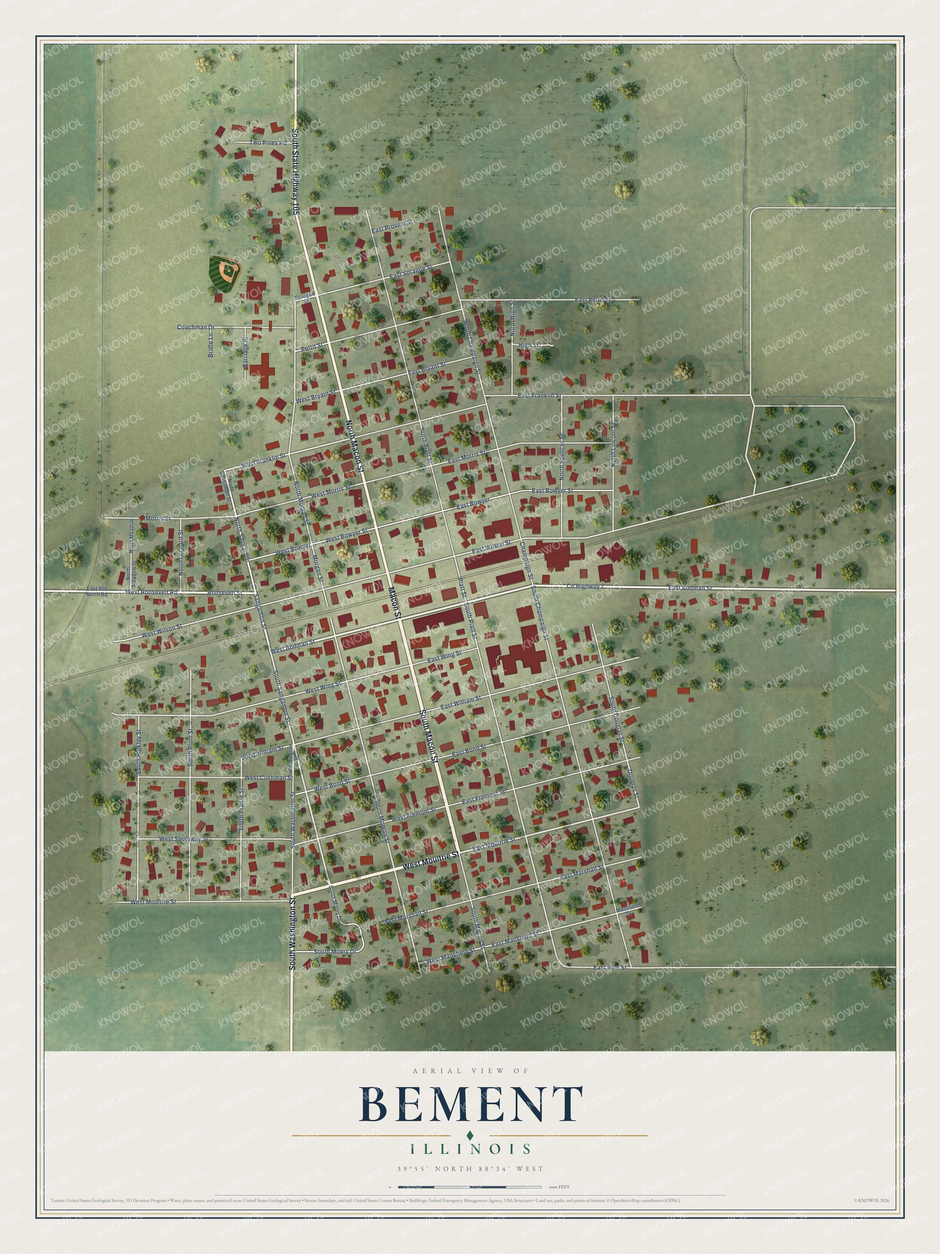 Watermarked full-map preview of Bement, Illinois