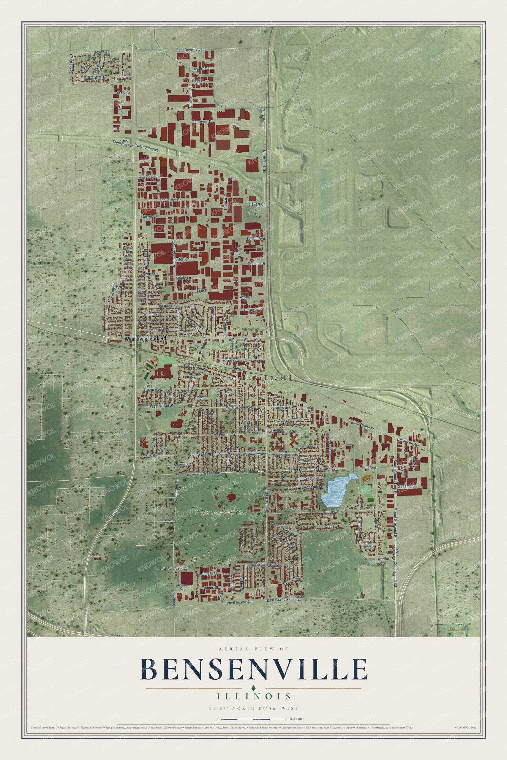 Watermarked full-map preview of Bensenville, Illinois