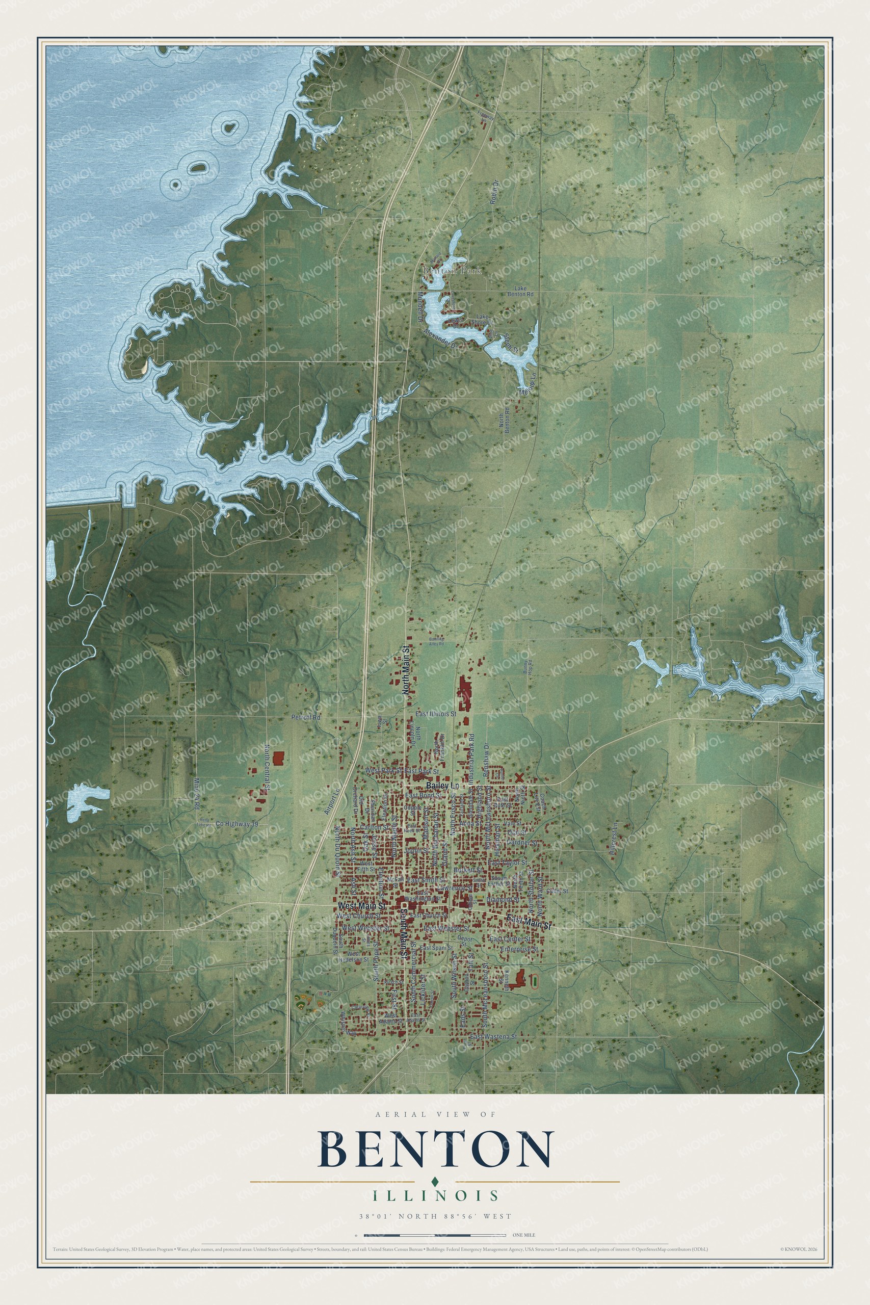 Watermarked full-map preview of Benton, Illinois