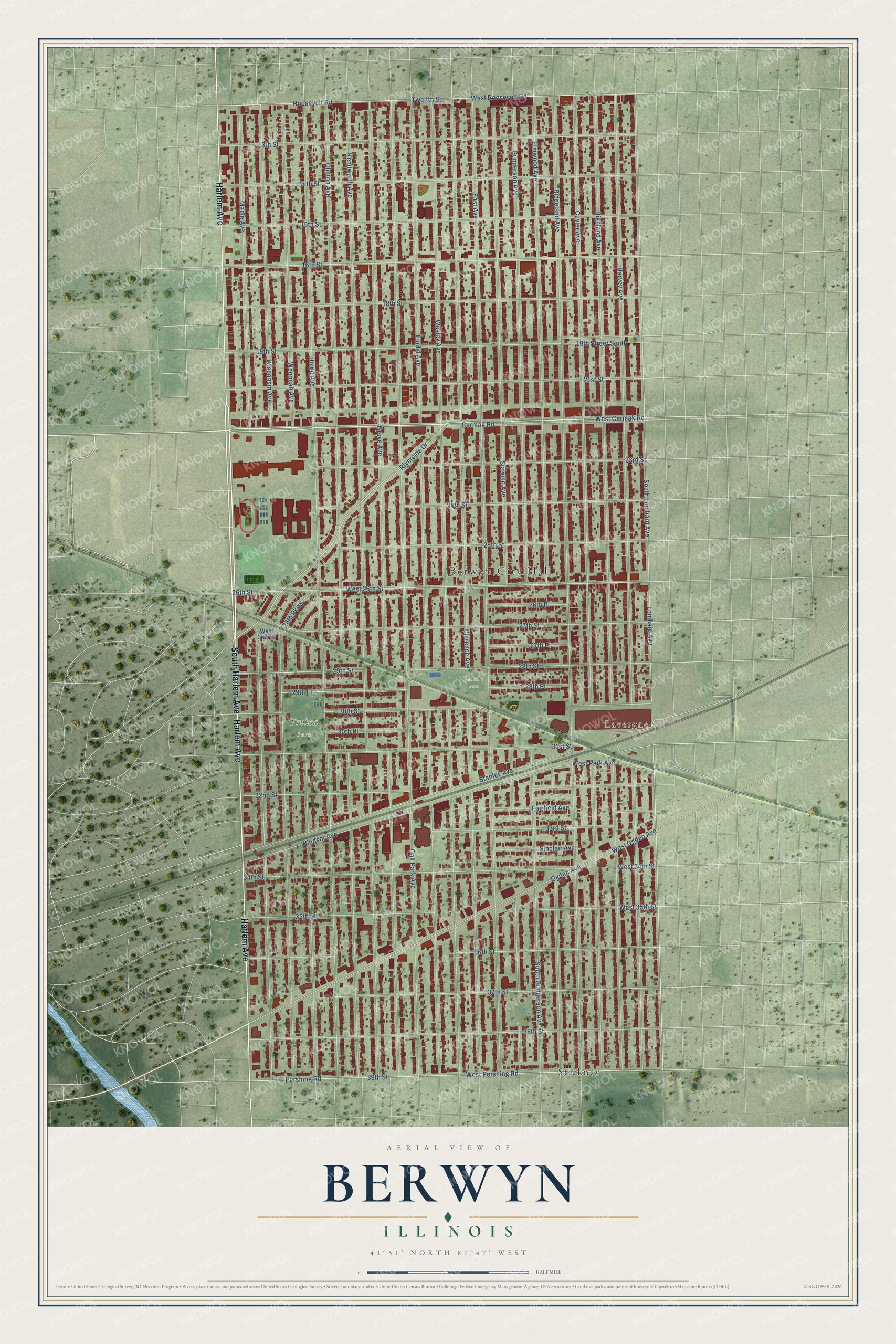 Watermarked full-map preview of Berwyn, Illinois