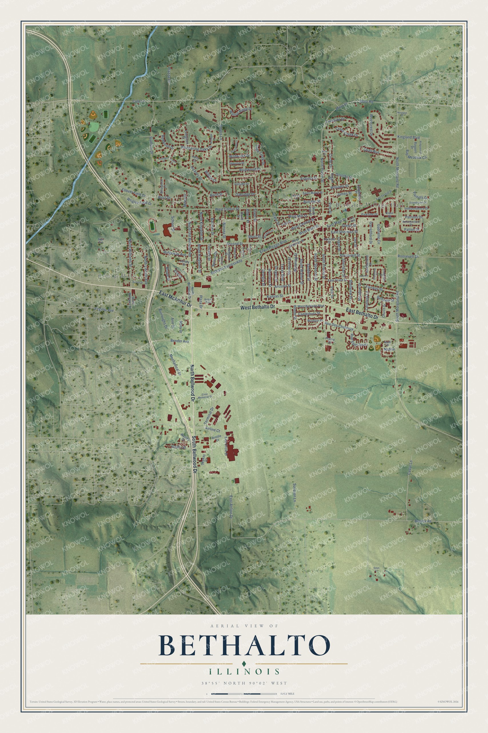 Watermarked full-map preview of Bethalto, Illinois