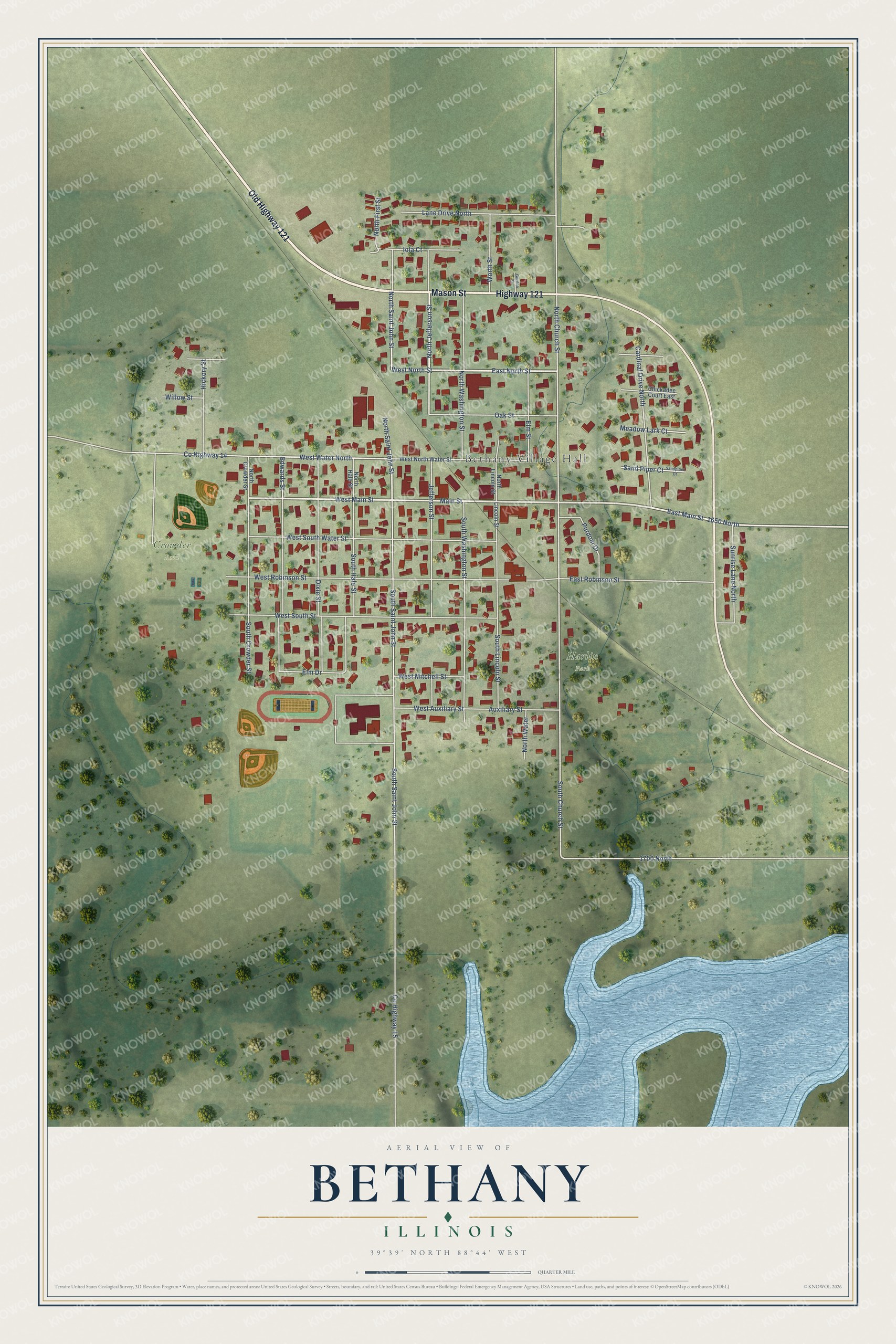 Watermarked full-map preview of Bethany, Illinois