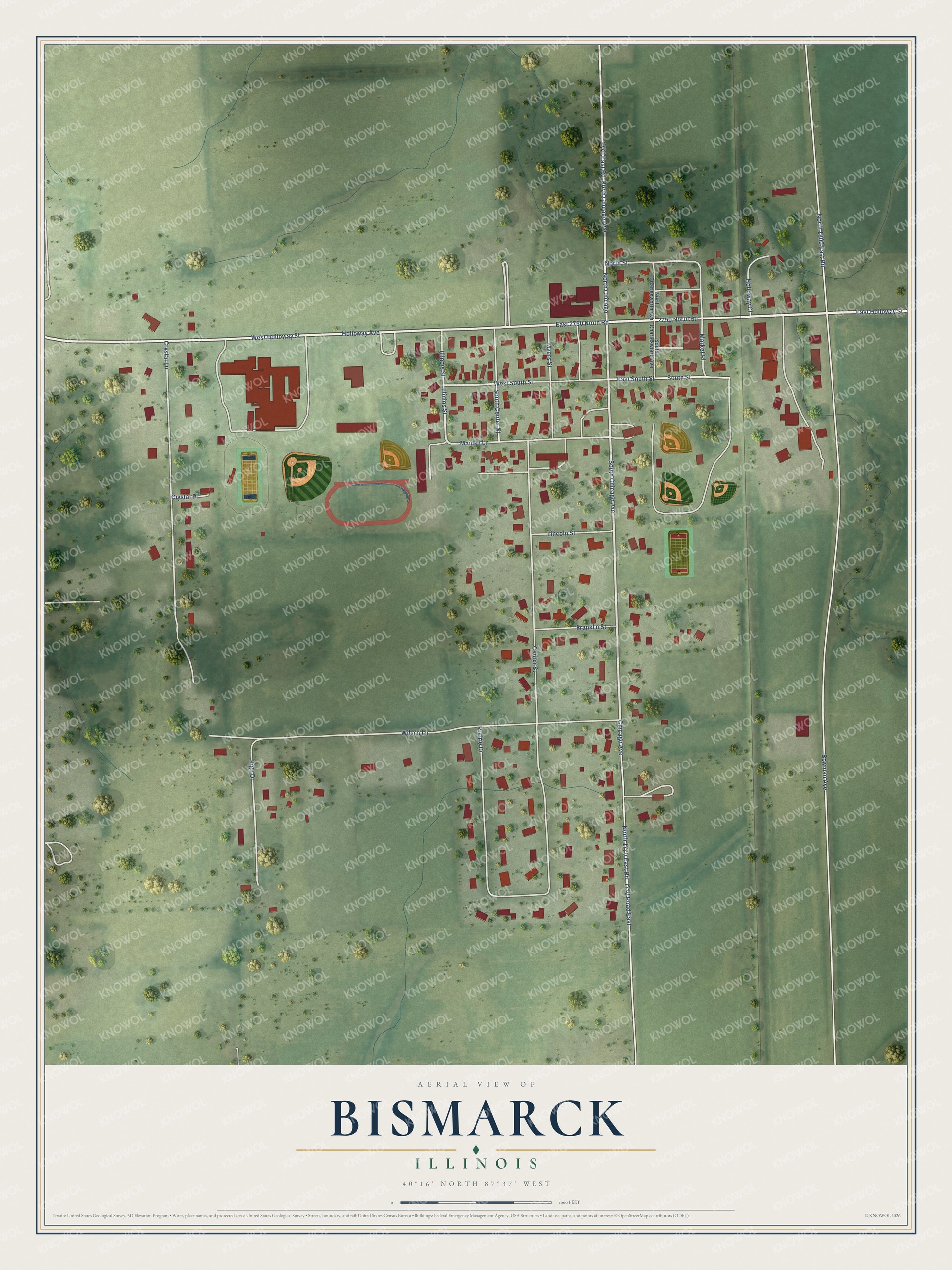 Watermarked full-map preview of Bismarck, Illinois