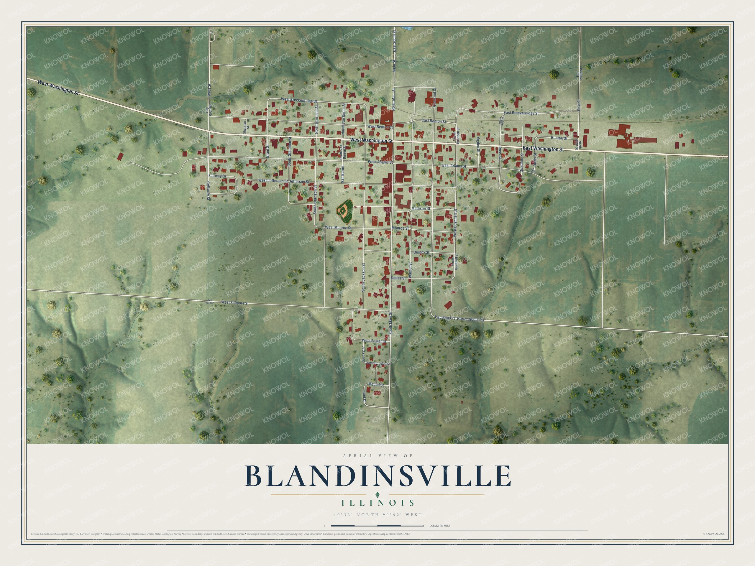 Watermarked full-map preview of Blandinsville, Illinois