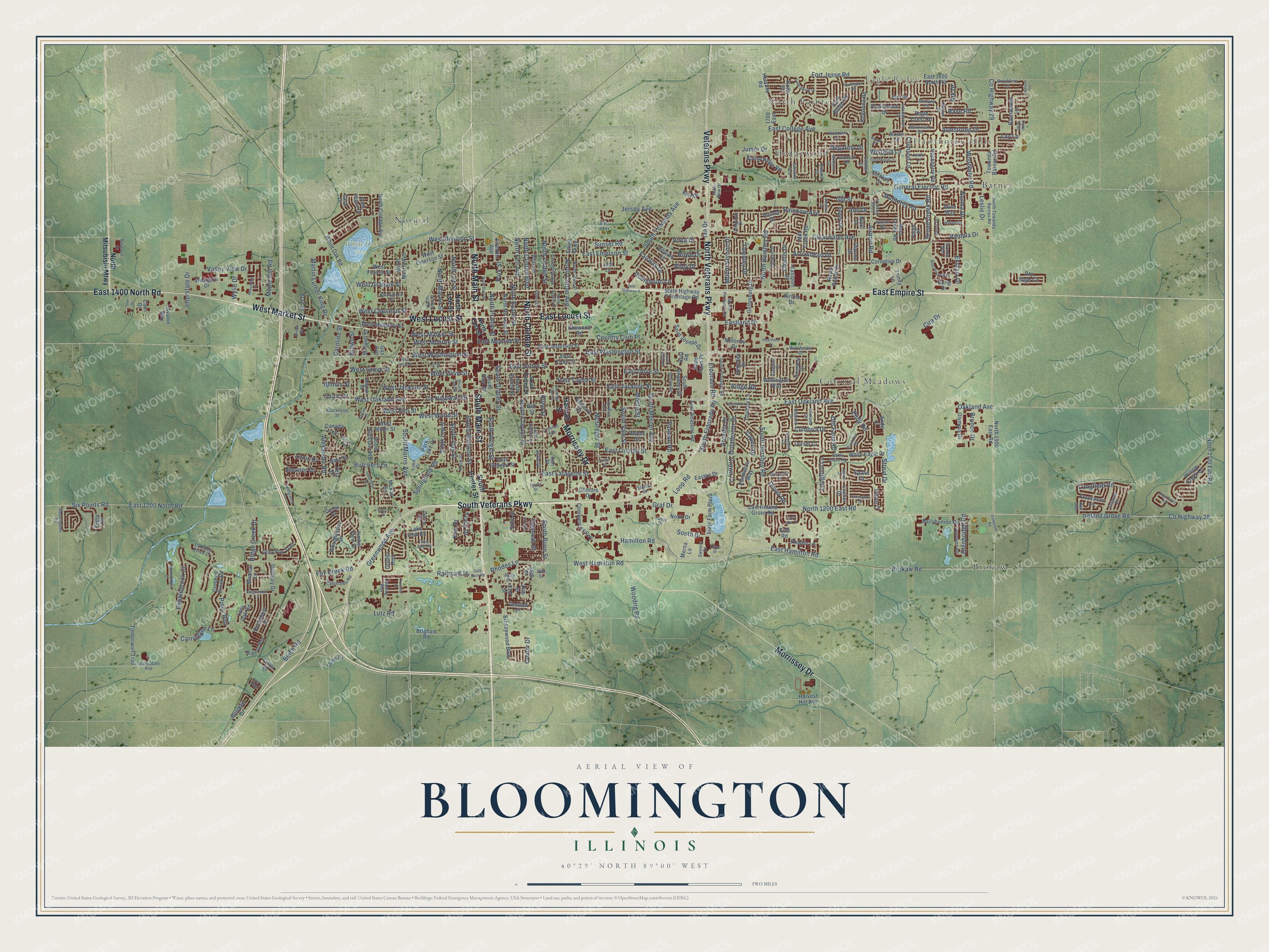 Watermarked full-map preview of Bloomington, Illinois