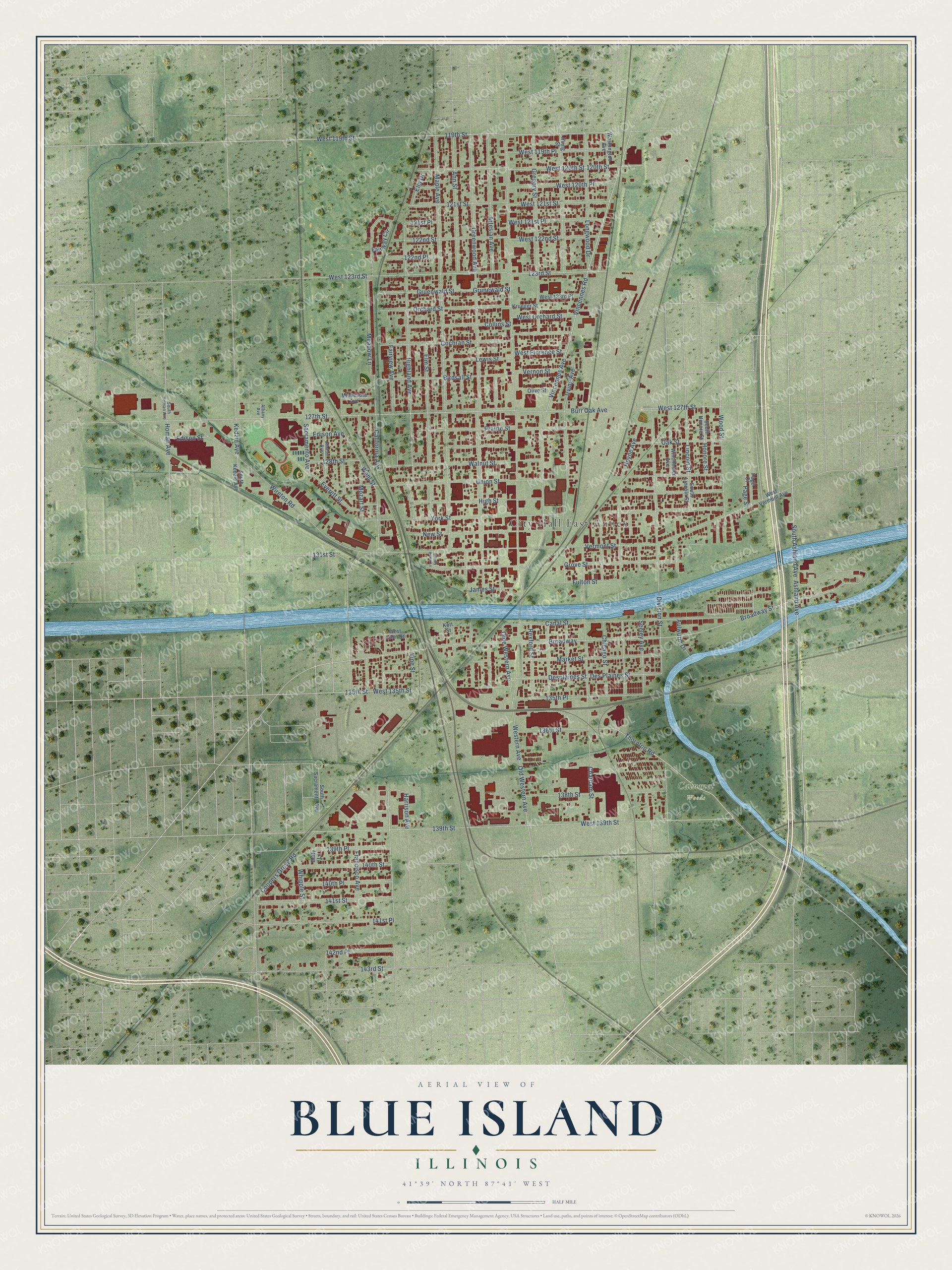 Watermarked full-map preview of Blue Island, Illinois