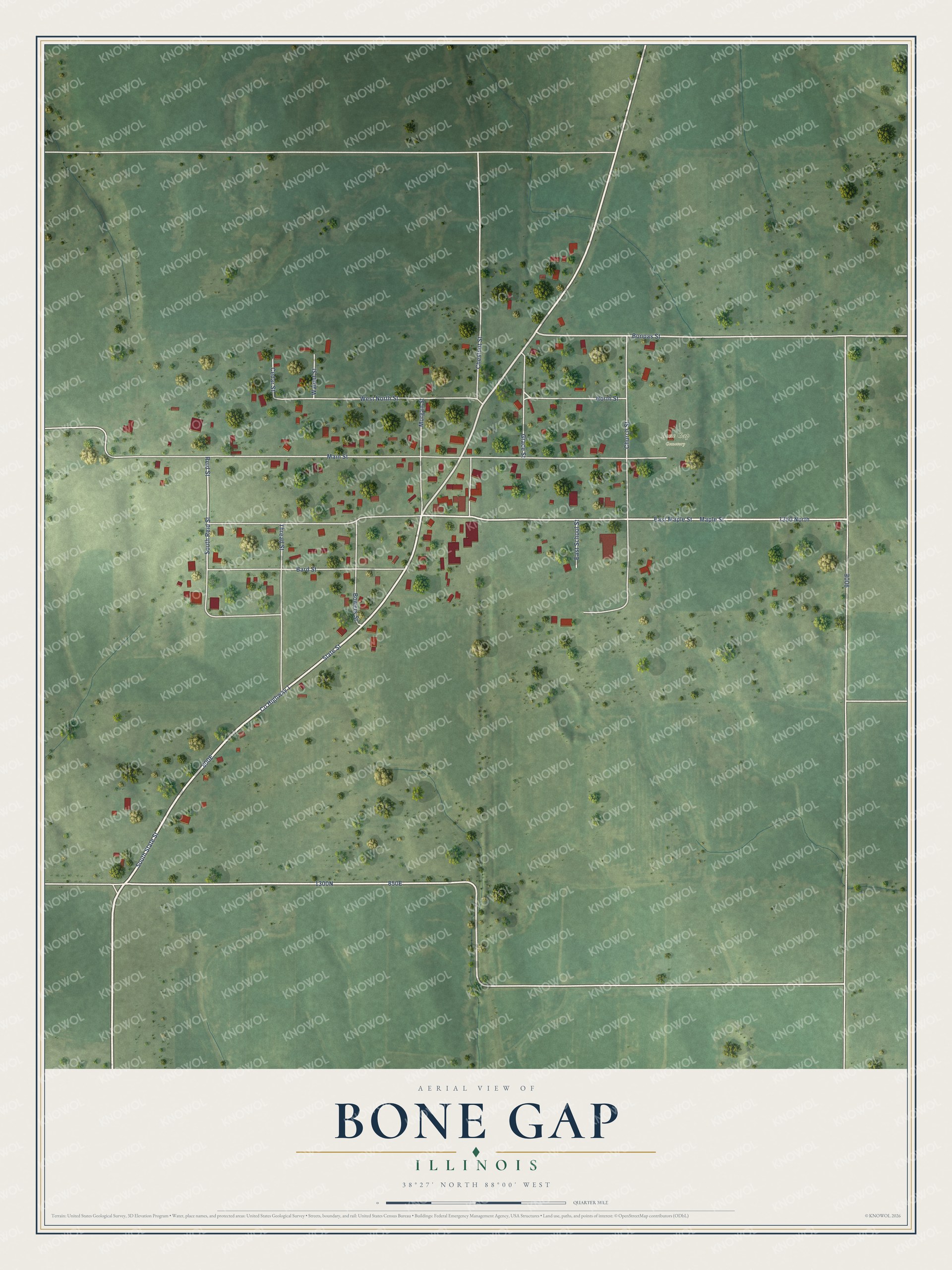 Watermarked full-map preview of Bone Gap, Illinois